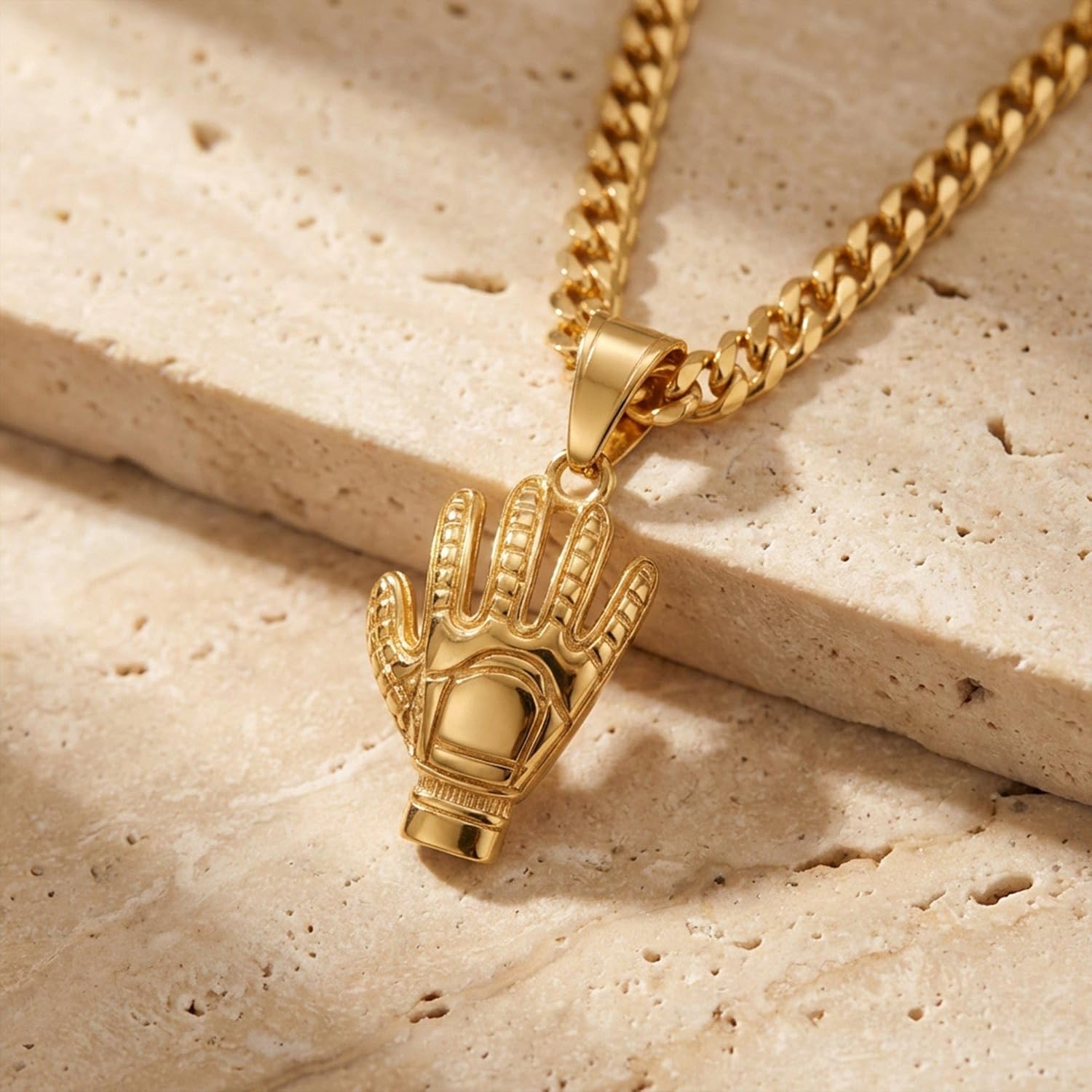 FlowX Jewelry The Keeper Necklace, Goalkeeper Glove Pendant and Chain, 18k Gold Plated Stainless Steel