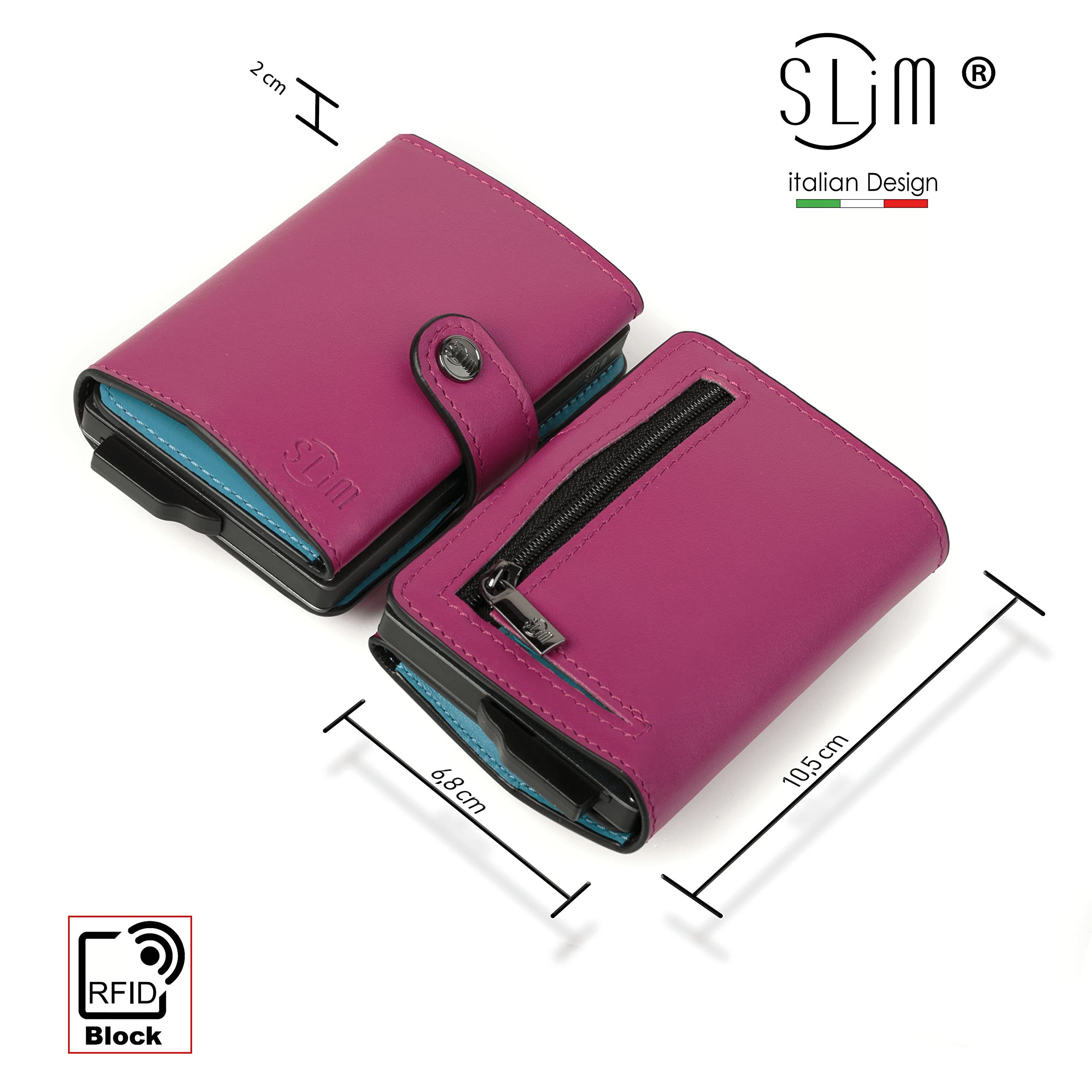 SLim Porta Carte di Credito Schermato Portafoglio Uomo Rfid Portatessere Anticlonazione Donna Portacarte Uomo (Fucsia e Celeste, Con Zip)