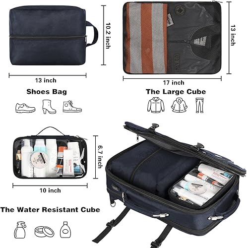 Miniatura 10 de Mochila de transporte, mochilas de viaje extra grandes aprobadas por la TSA de 50 litros con 3 cubos de embalaje, Negro-18.4, Moderno