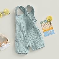 Vista 9 de Mubineo Mono básico de lino de algodón liso para bebé, niña, niño, sin mangas, mameluco para recién nacido