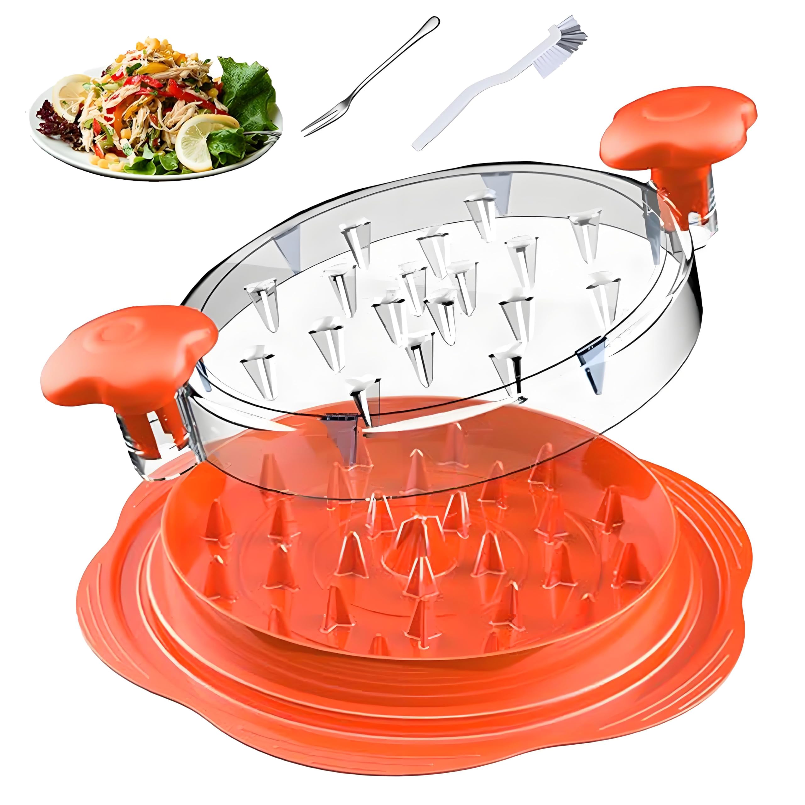 Firmlly Chicken Shredder Tool with Brush - 10" Meat Grinder for Pulled Pork, Beef & Vegetables | Non-Slip Flower Base, Dishwasher Safe & Ergonomic Grip,Orange
