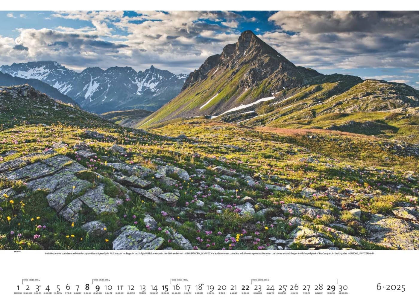 PALAZZI - Faszination Alpen 2025 Wandkalender, 70x50cm, Posterkalender mit majestätischen Alpenlandschaften, hochwertige Fotografie, Erkundung der Bergwelt
