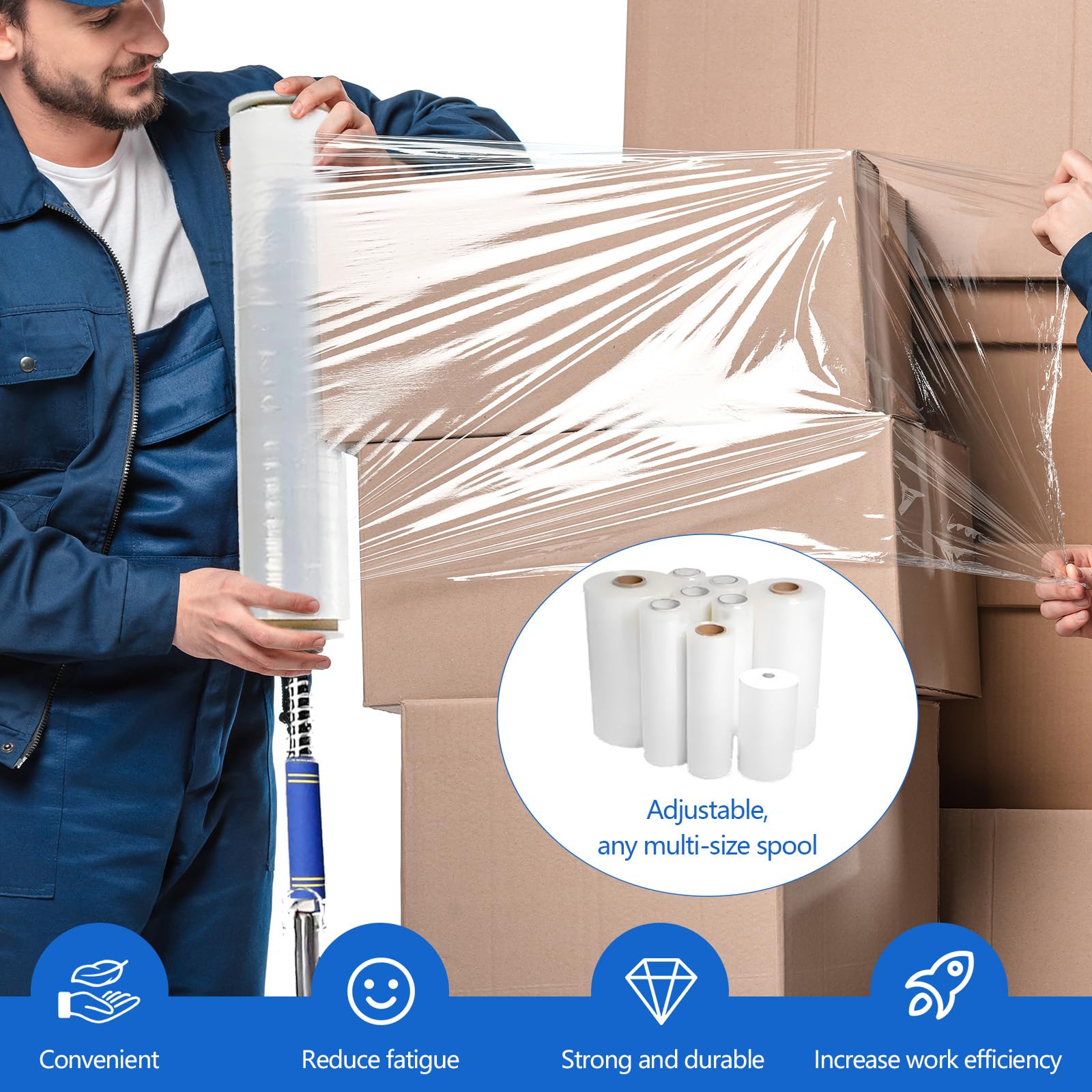 Dispensador de Film Estirable, Desbobinador Manual de Film Estirable para Rollos de 15-50 cm de Ancho Dispositivo Tirador de Film con Asa para Embalaje de Muebles y Artículos de Grandes Dimensiones