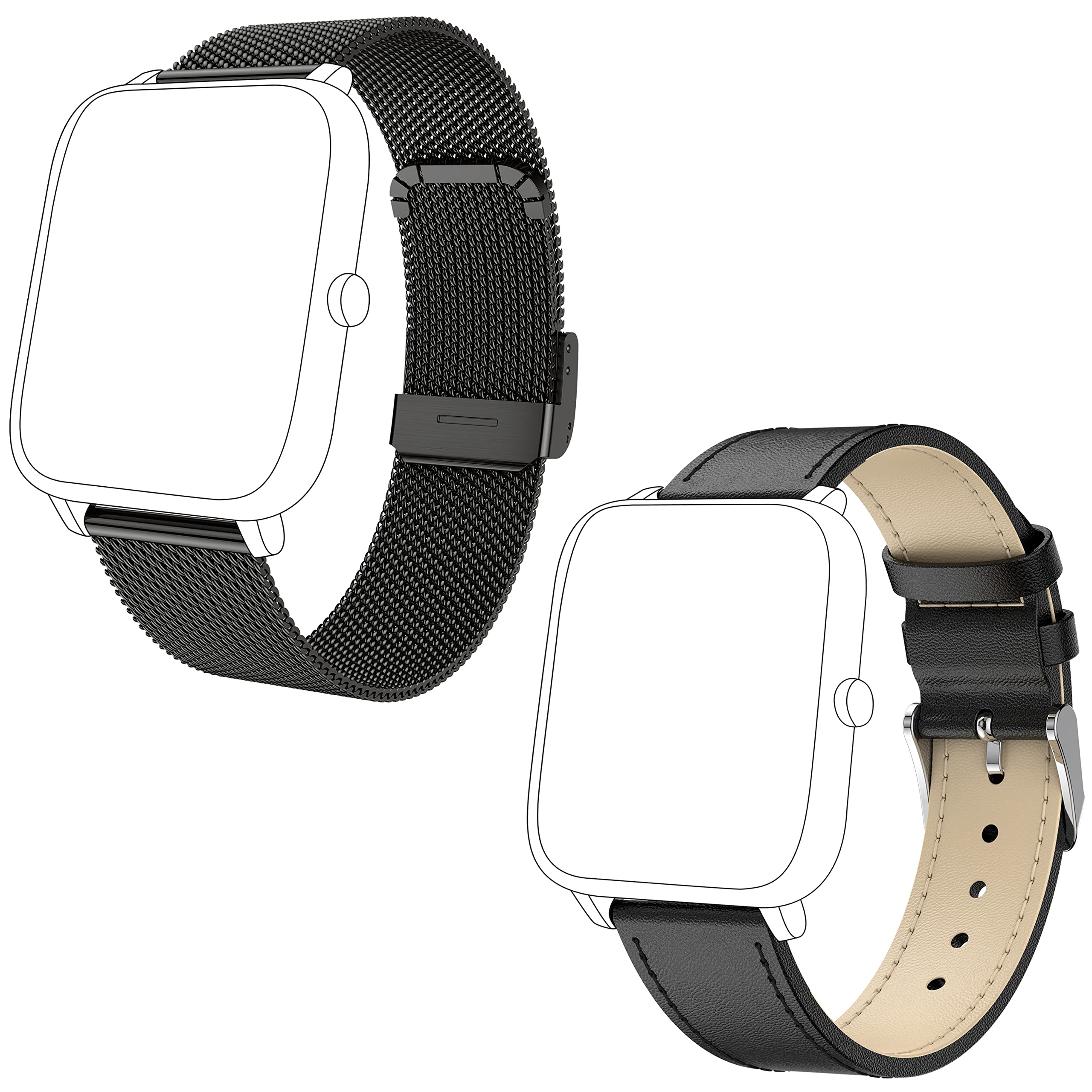 KALINCO 2-Pack Smart Watch Bands 20mm Adjustable Replacement Bands Straps for P22 P96 P32 P36 Smartwatch