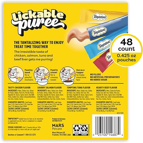 Miniatura 2 de Temptations Paquete variado de puré cremoso de golosinas para gatos lamibles, tubos de 0.42 onzas, 48