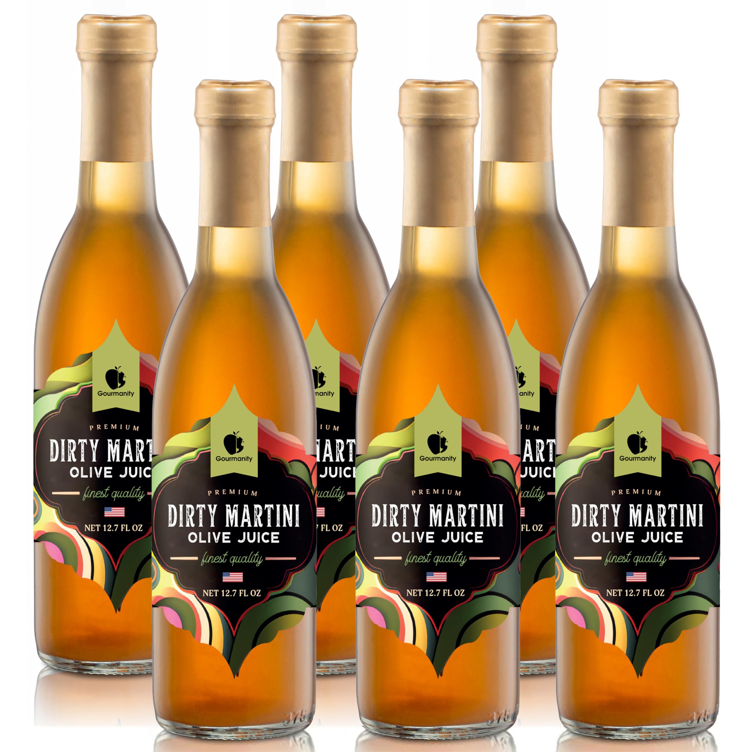 Gourmanity Olive Juice for Dirty Martinis, Premium Olive Brine an Ideal Martini Mix, Classic Cocktail Enhancer, Addition to Your Home Bar 12oz Bottle (Pack of 6)