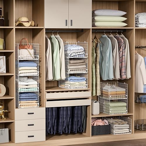 Miniatura 2 de Organizadores apilables de armario y almacenamiento  Contenedores de almacenamiento apilables de 4 niveles, cesta organizadora de estantes plegables