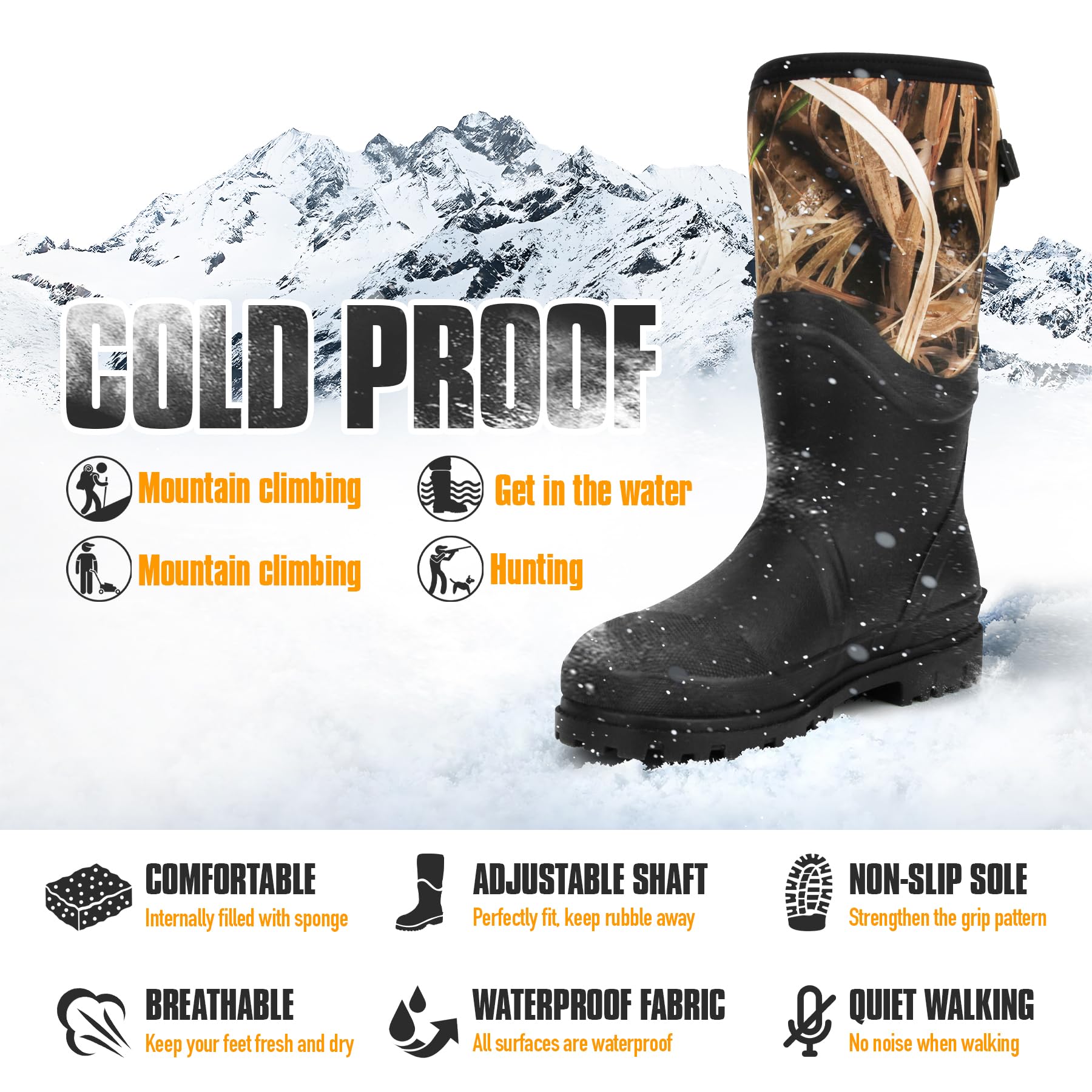 GUGULUZA Jagd Gummistiefel Wasserdicht Jagdstiefel mit 6mm Neopren für Herren Isolierte Regenstiefel für Outdoor