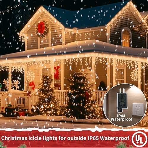 Miniatura 4 de Ryblgled 506 luces LED de Navidad impermeables para exteriores, luces de carámbano enchufables de 56 pies para decoraciones exteriores con control