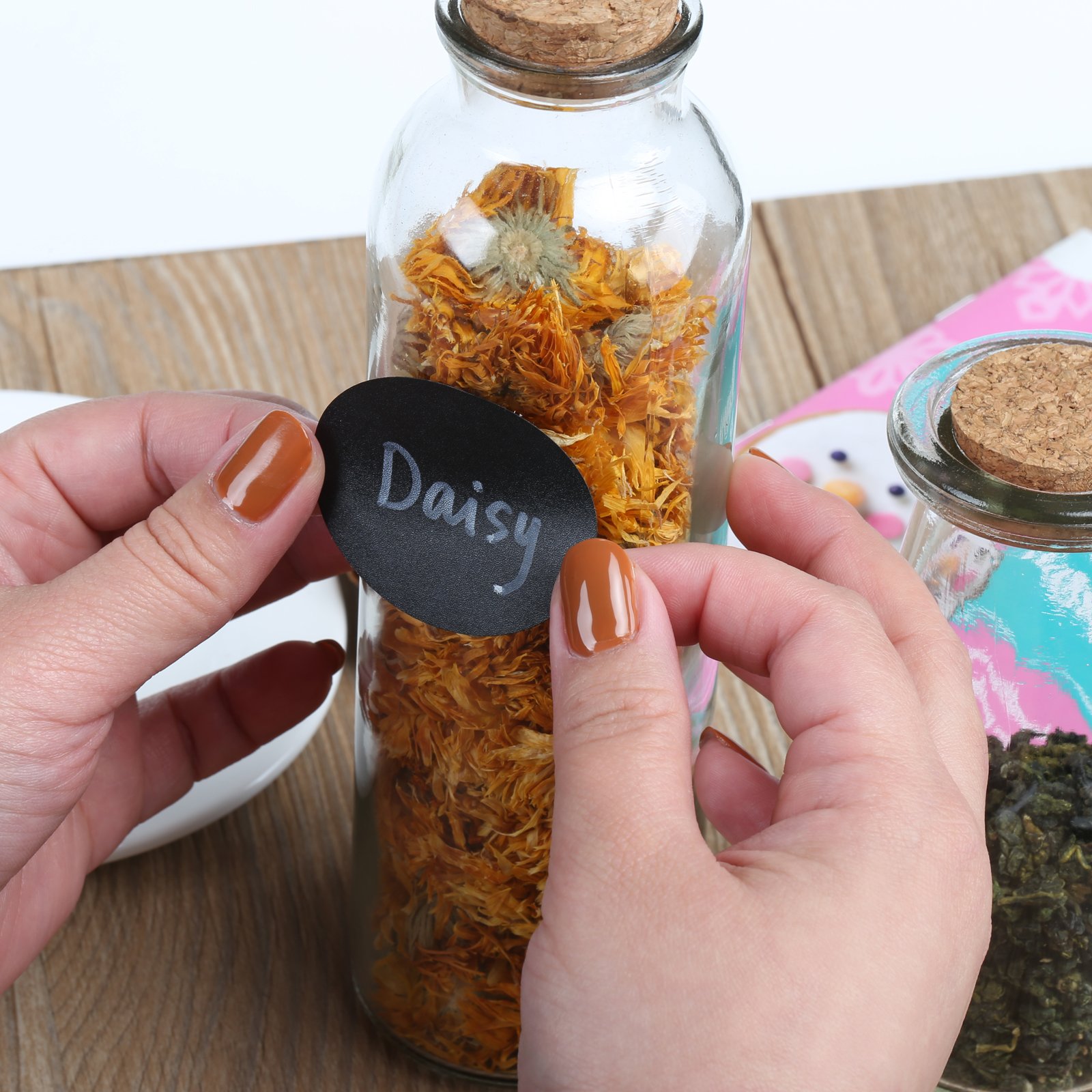 joyoldelf Kit di etichette adesive riutilizzabili per la cucina, per organizzare con pennarelli, gesso liquido, etichetta lavagna, rimovibile per decorare la vostra cucina, stanza di stoccaggio