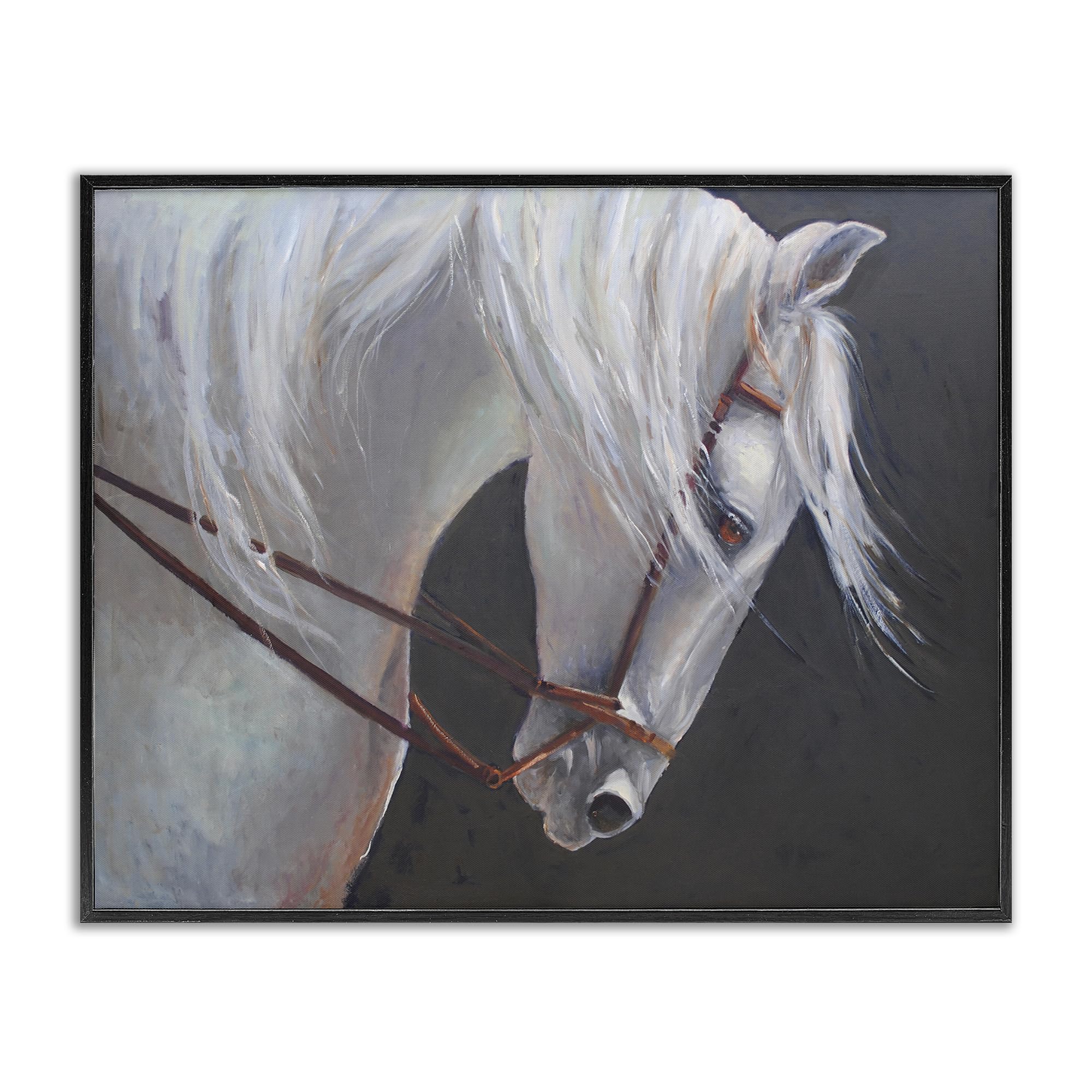 Stupell Industries Midnight Black (Textured) 'Majestic White Mare'| Framed Giclee Art