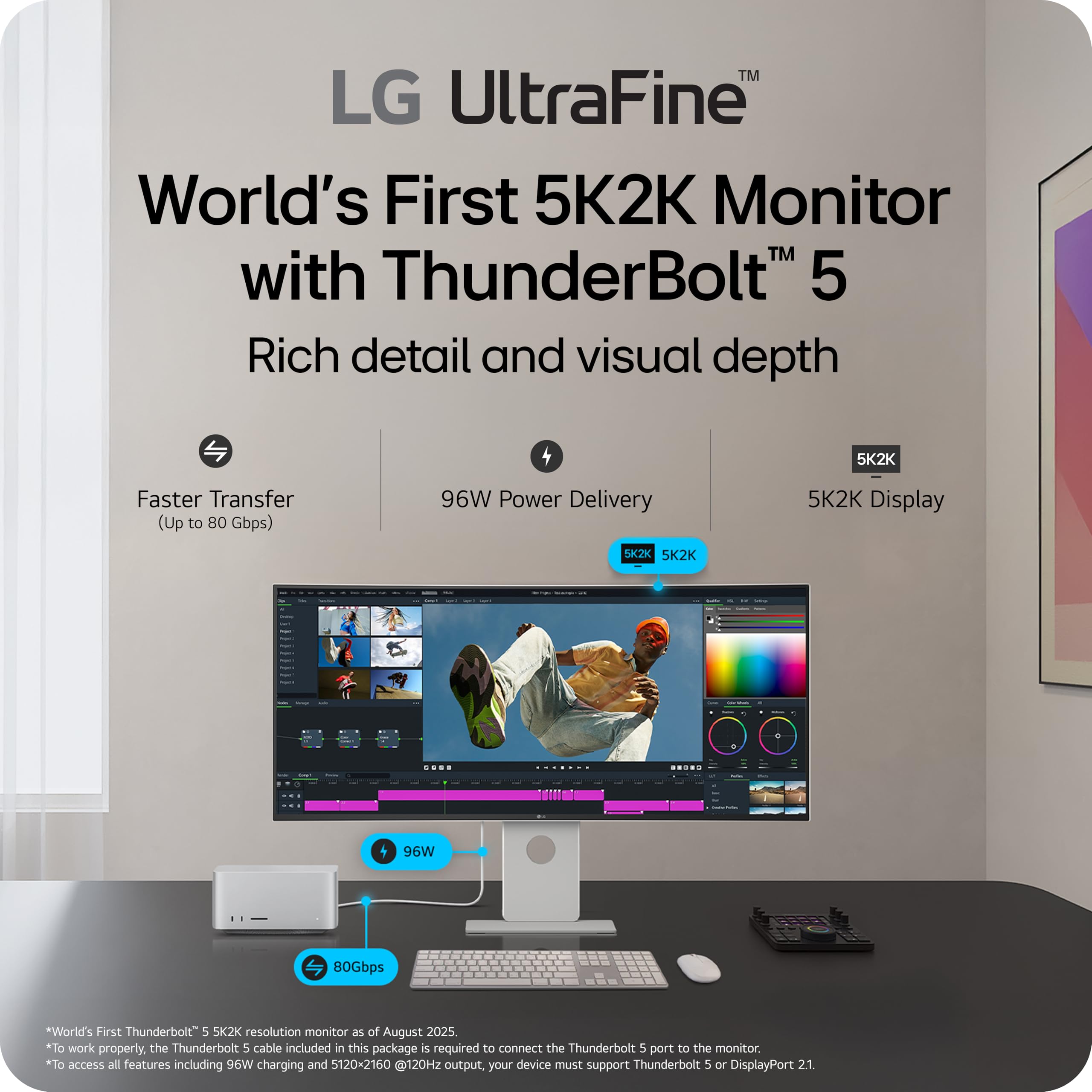 LG 40U990A-W Monitor Curvo Nano IPS de 40 Pulgadas, Ultrafino 5K2K WUHD (5120 x 2160), Thunderbolt 5, DisplayHDR 600, Potencia integrada, Altavoz, 120Hz, HDMI 2.1, DP 2.1, USB C, inclinación/Altura