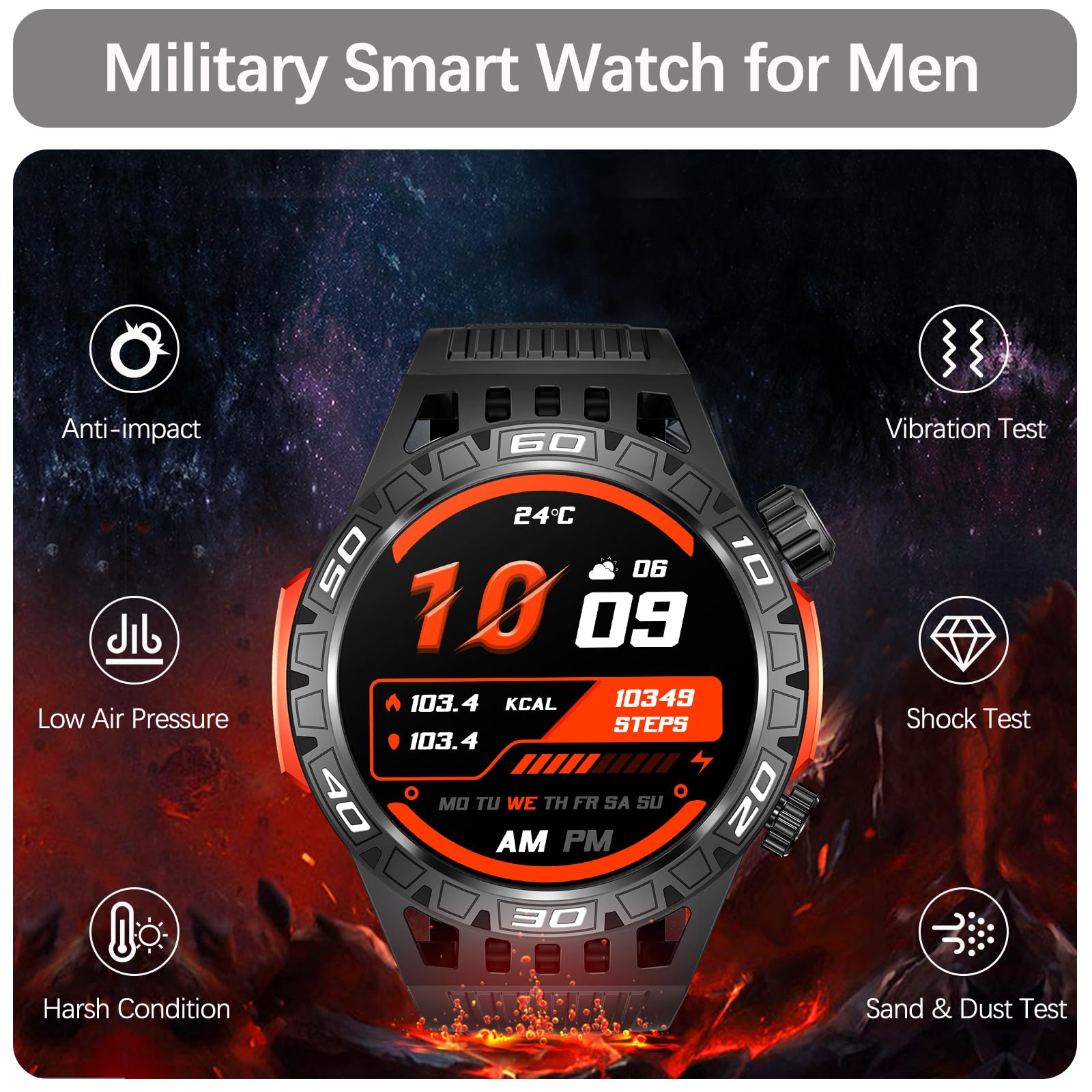 Military Smart Watch for Men 1.46" Outdoor Tactical Sports Smartwatch with Answer/Make Call,Fitness Watch,Blood Oxygen,Heart Rate and Sleep Monitor Compatible with iPhone and Android Phones, Black