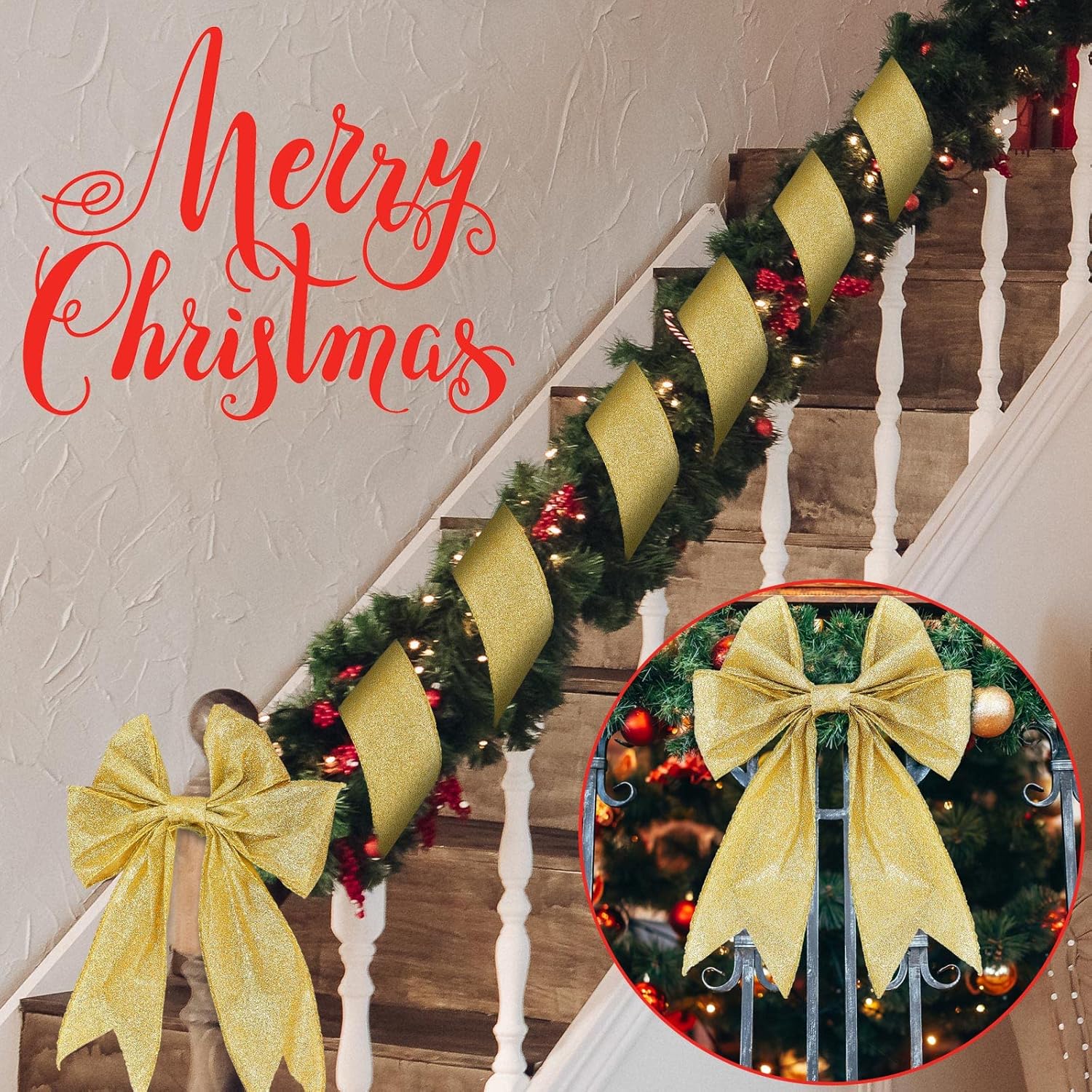 Jetec Christmas Gold Metallic Glitter Wired Ribbon 2.5 Inch x 50 Yards for Home Christmas Tree Decor Bow Gift Wrapping Garland DIY Holiday Crafts Wreath