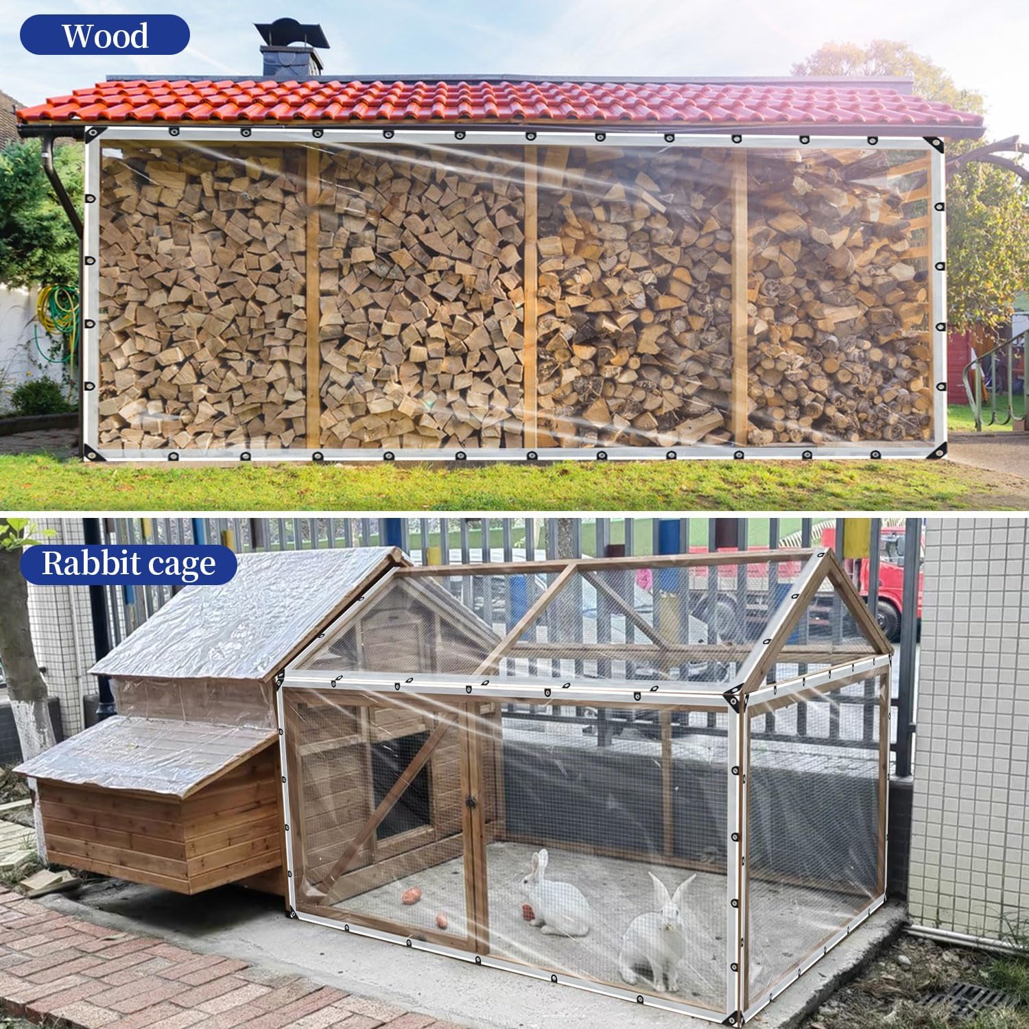 Clear Tarps Heavy Duty Waterproof, 10x12ft Upgraded Edge Heat Fused Tear Resistant,Clear Tarps with Grommetsfor Patio Fencing,Rain, Wind, Cold, Chicken Coops,and More（Windproof Rope and Tie-Downs）