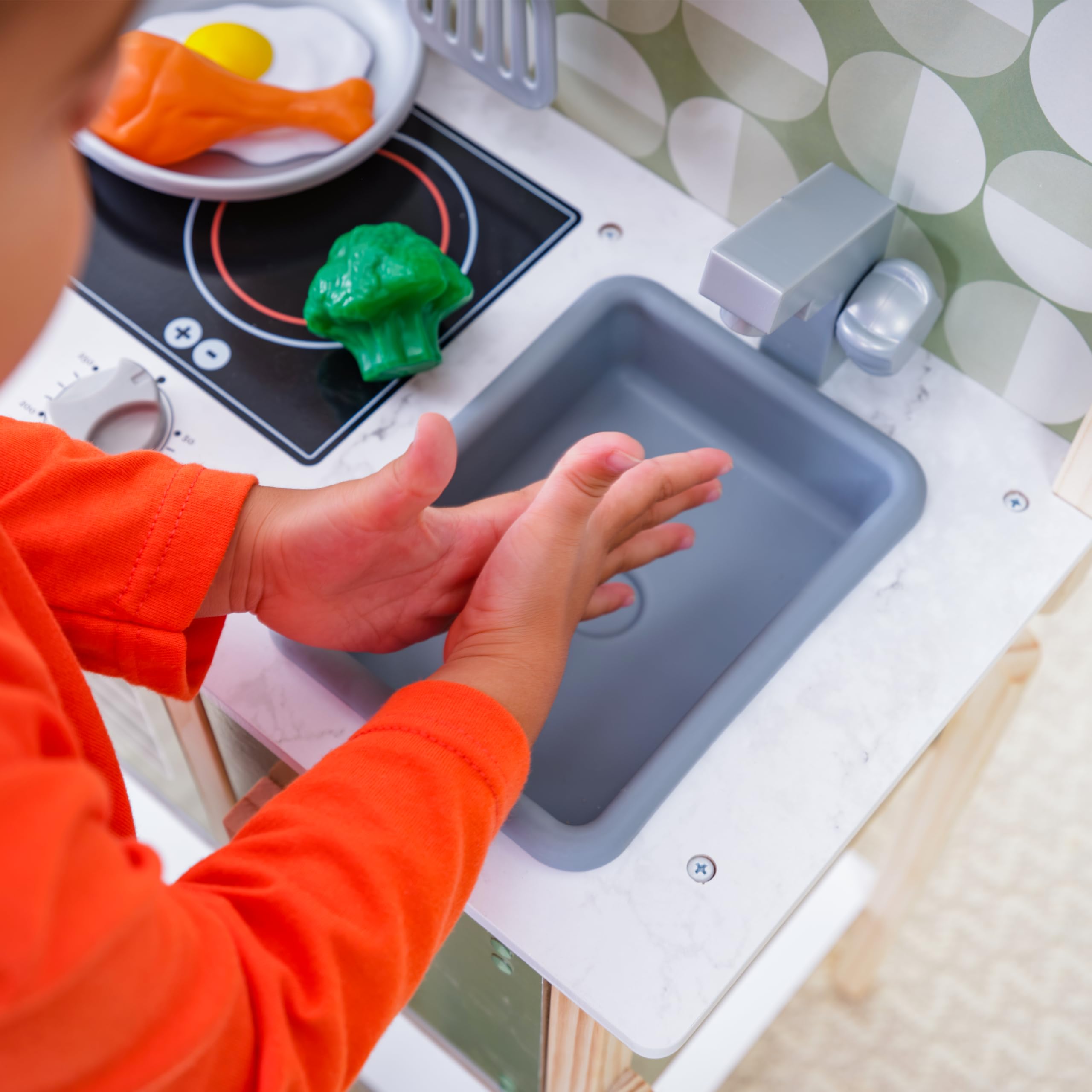 KidKraft Cocina de Juguete Time to Cook de Madera para niños con Accesorios incluidos, Comida de Juguete y Set Utensilios de Cocinita Infantil, Juguetes niños 2+ años (20513)