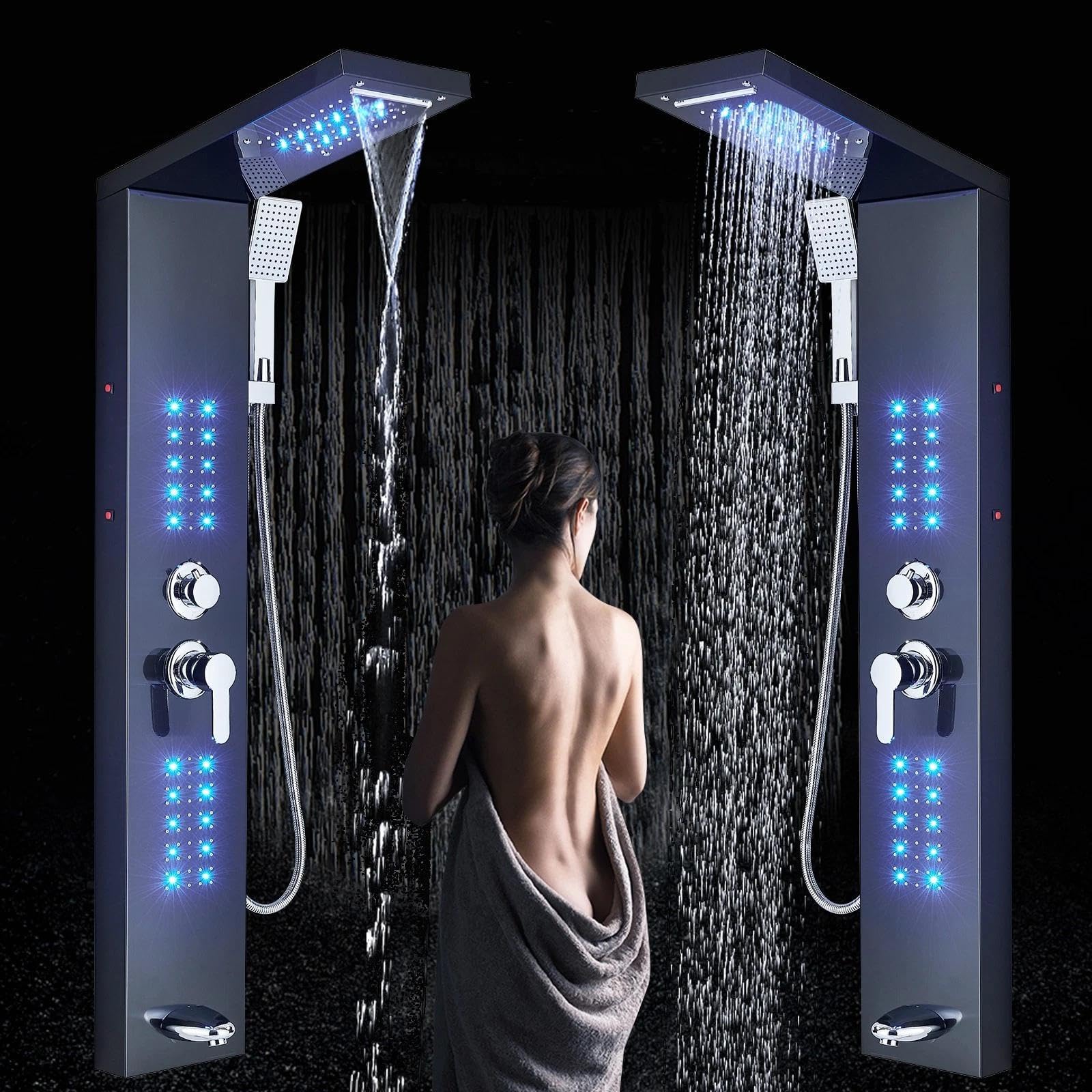 Système tour de douche LED résolvant le manque de pression avec 5 jets