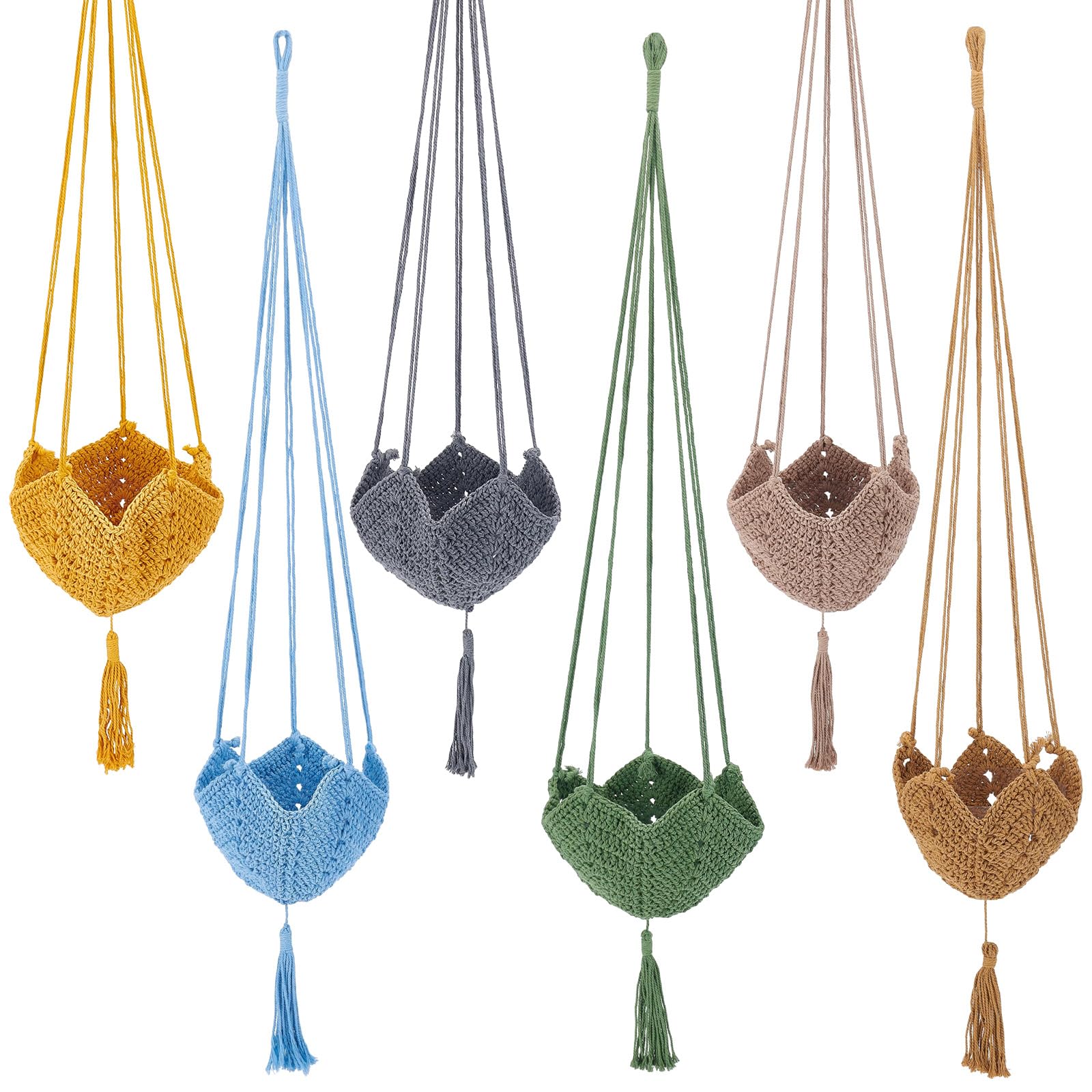 6 Suspension pour Plante Longue en Jute Crochetée pour Pots de 12 à 18cm 6 Couleur de Support à Plantes en Macramé Polyester Panier Suspendu avec Pompon pour la Décoration Intérieure