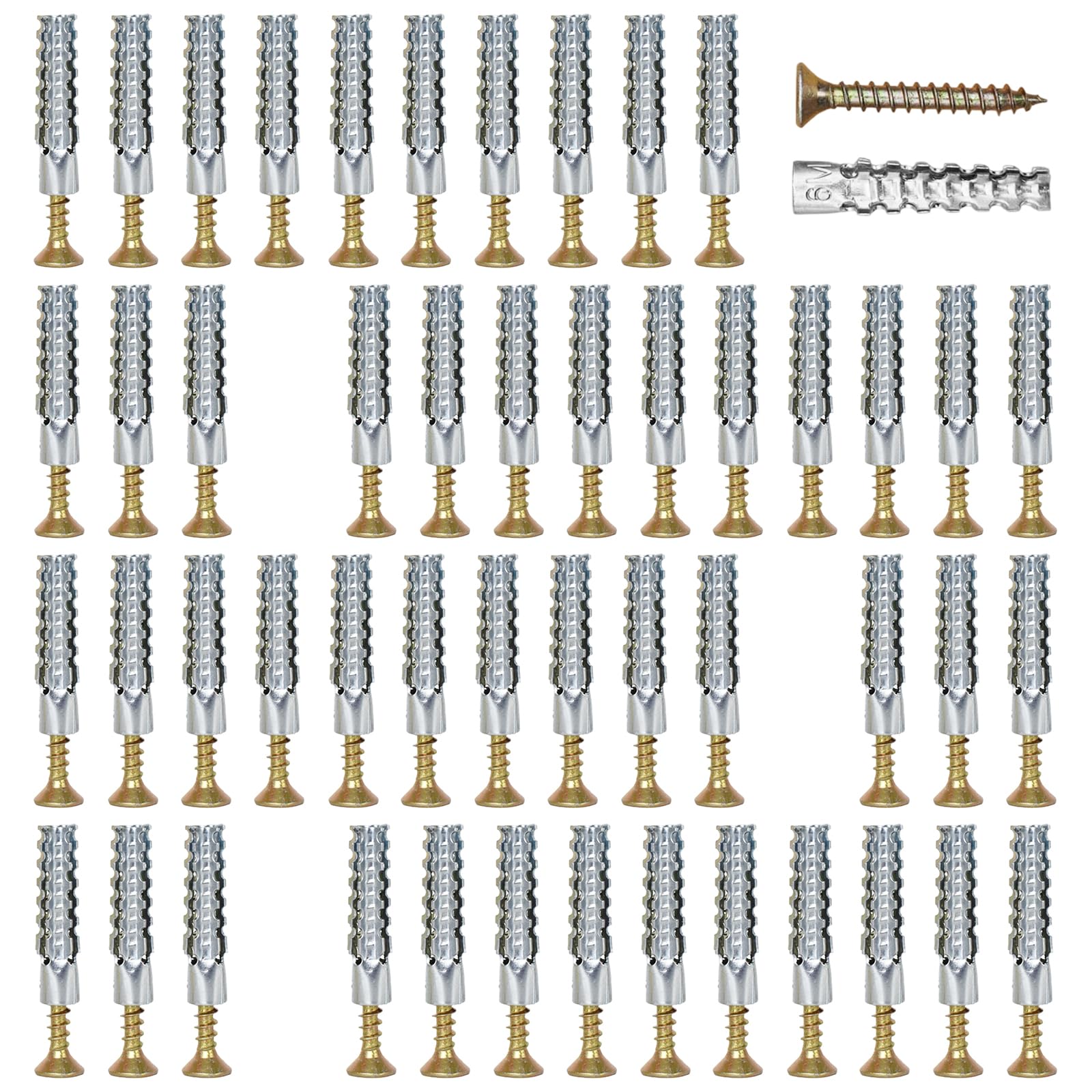 50Pcs Metal Serrated Expansion Tube Auto Tapping Screws Pipe Drilling Plug for Secure Wall Mounting Home Installation Concrete Wall Anchors Expansion Bolt Fastener
