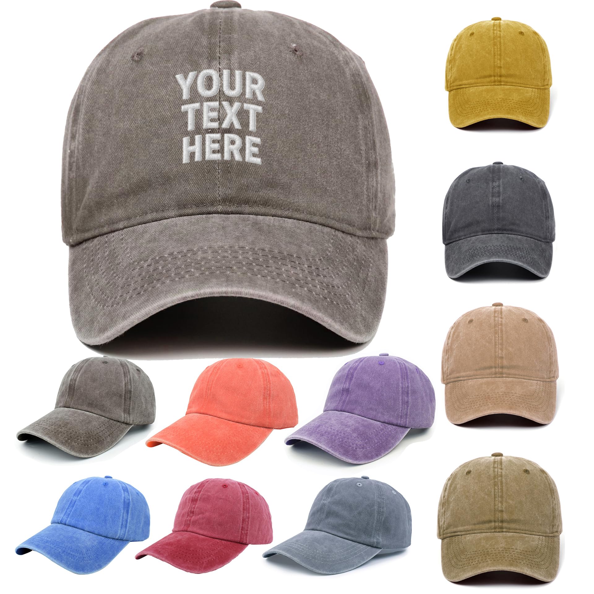 Van Der Linn Personalised Embroidered Denim Baseball Cap Custom Hat Unisex Cotton Adjustable (Cotton, Brown)