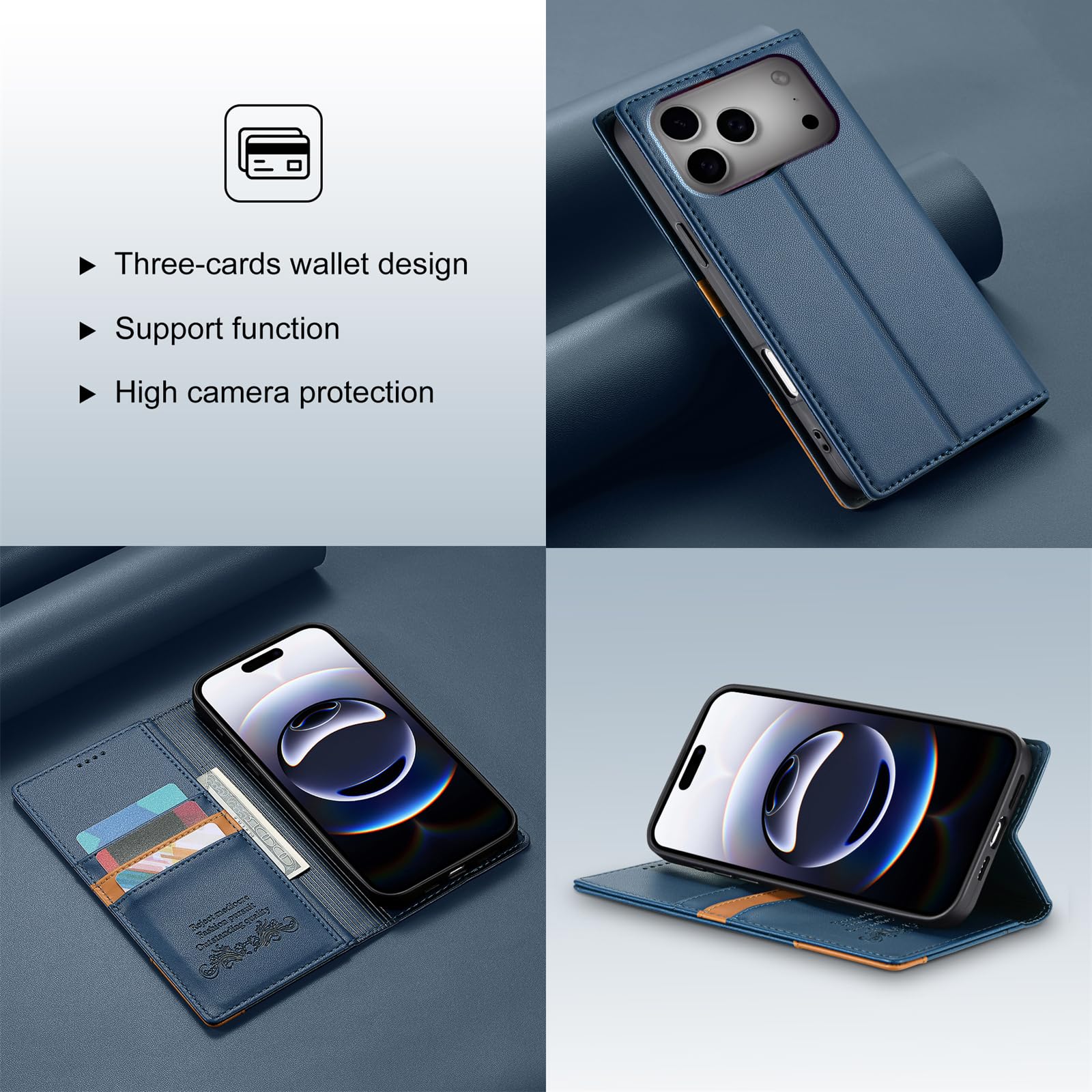 Funda Tipo Cartera magnética de Cuero con Tapa y Compartimento para Tarjetas para iPhone 17 Pro (para iPhone 17 Pro/marrón)