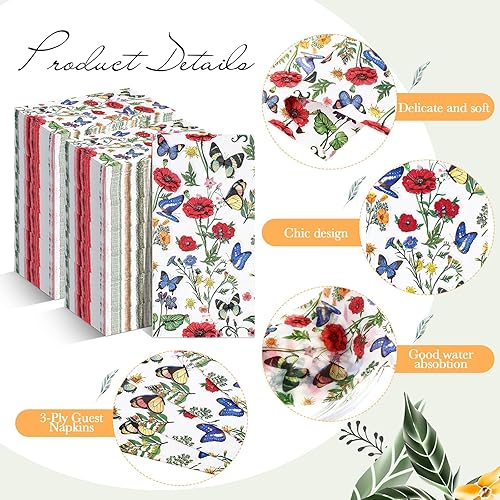 Miniatura 3 de Outus 200 servilletas florales de primavera de 3 capas con temática vintage, servilletas de mano desechables para boda, baby shower, aniversario,