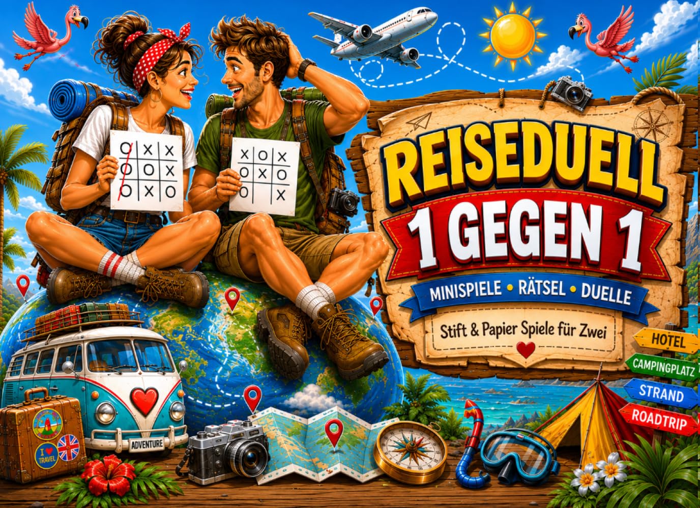 Reiseduell für Paare – 1 gegen 1: Minispiele für Reisen, Urlaub und gemeinsame Abenteuer | Duell für Paare | Ideal für Auto, Zug, Flugzeug und Camping