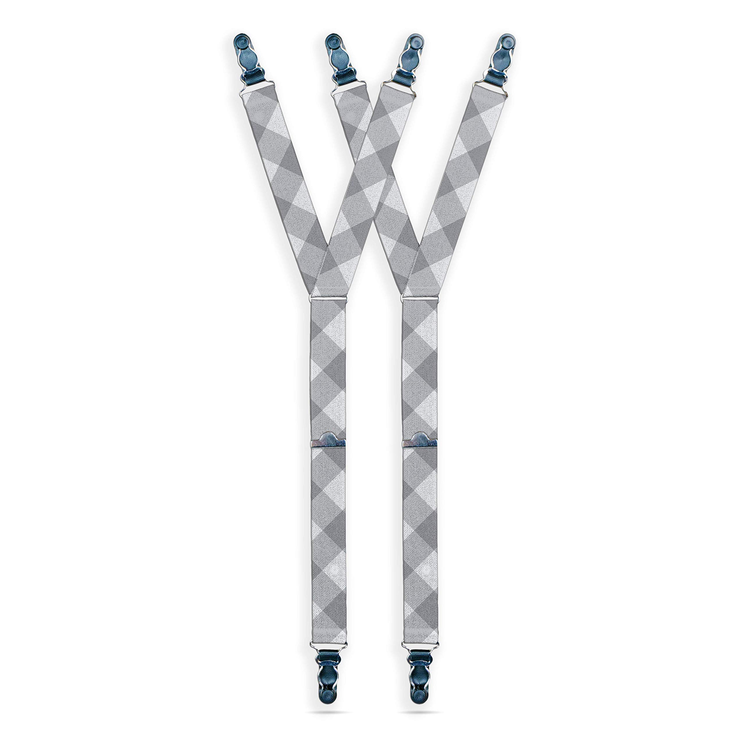 FancyBoySignature Gray Check Shirt Stays - Set of Ultra Soft Shirt Garters Keep Shirt Tucked In - Military Formal Office