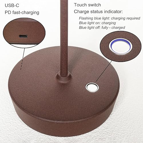 Miniatura 3 de Barryca Lámpara de mesa recargable inalámbrica, resistente al agua, portátil, 6000 mAh, funciona con pilas, lámpara de escritorio LED táctil