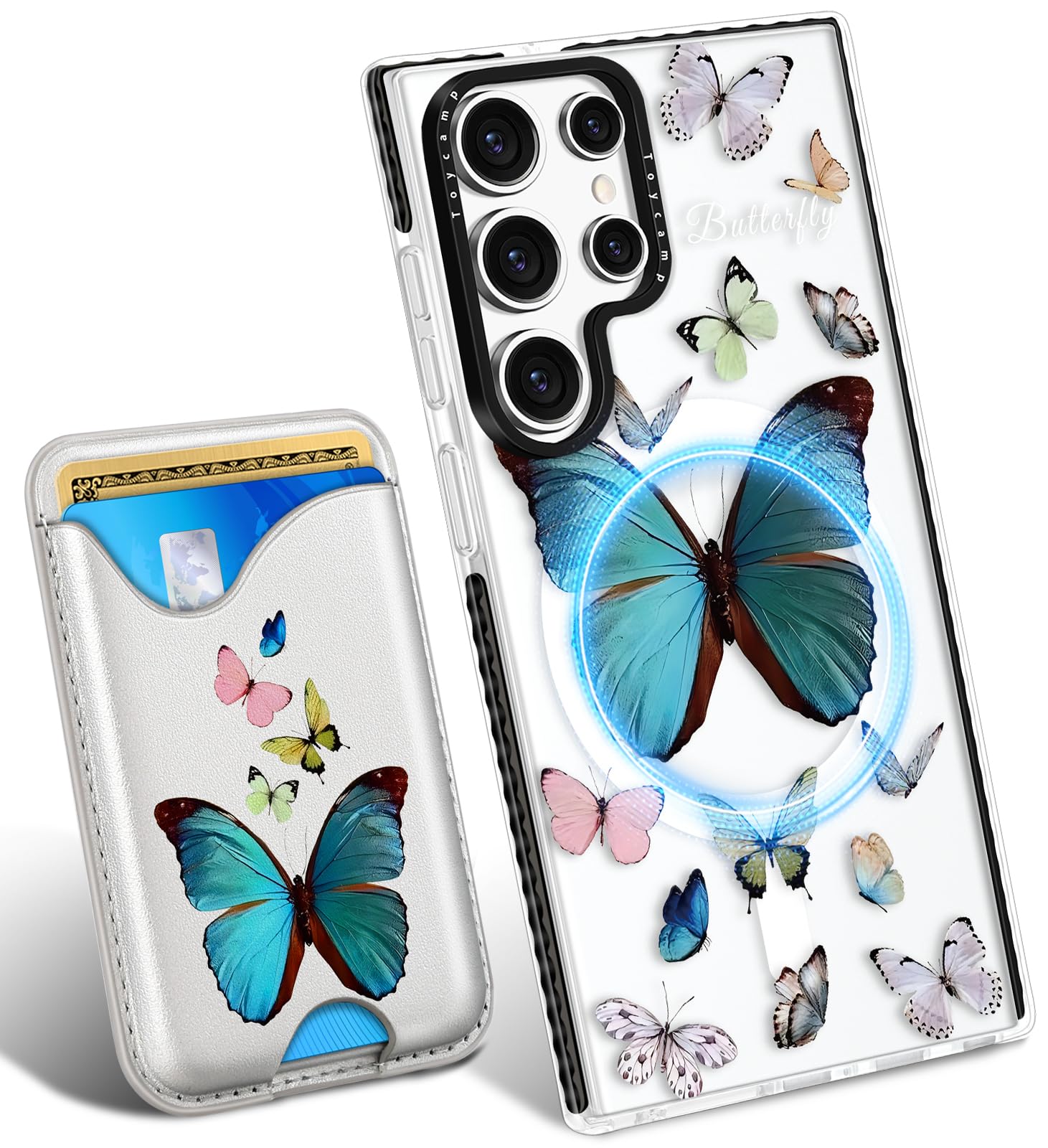 Toycamp for Samsung Galaxy S24 Ultra Case - Compatible with Magsafe Credit Card Holder Wallet Magnetic Girls Cute Girly Teens Aesthetic Unique Butterfly Design Phone Cover ffor Galaxy S24 Ultra