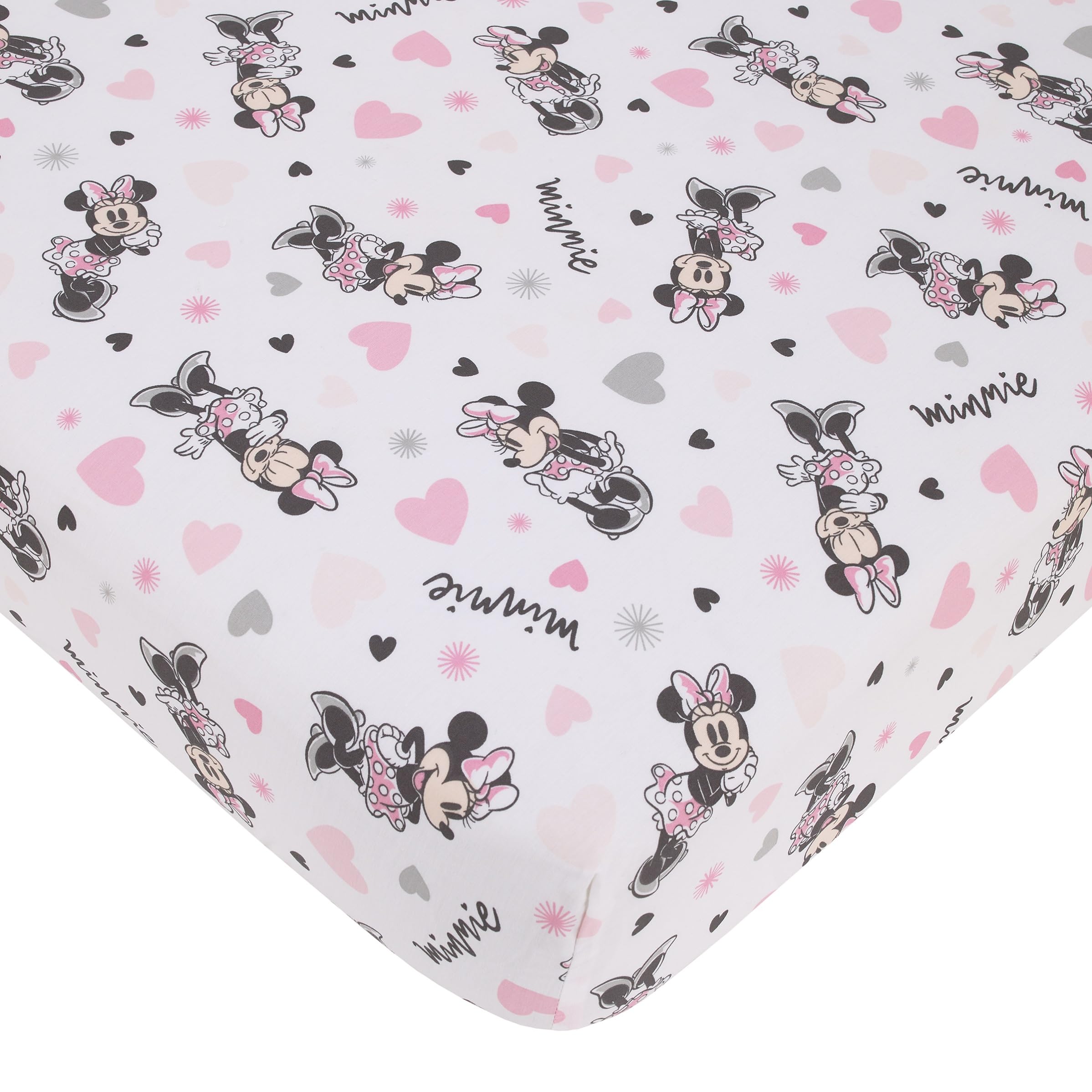 Disney Minnie Mouse My Happy Place Pink, Black, Gray, and White 100% Cotton Nursery Fitted Crib Sheet-image-8