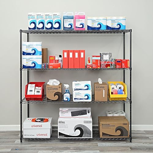 Miniatura 9 de Alera BA Plus Kit de estantería de alambre, cuatro estantes, 72 pulgadas de ancho x 24 pulgadas de profundidad x 72 pulgadas de alto, color negro