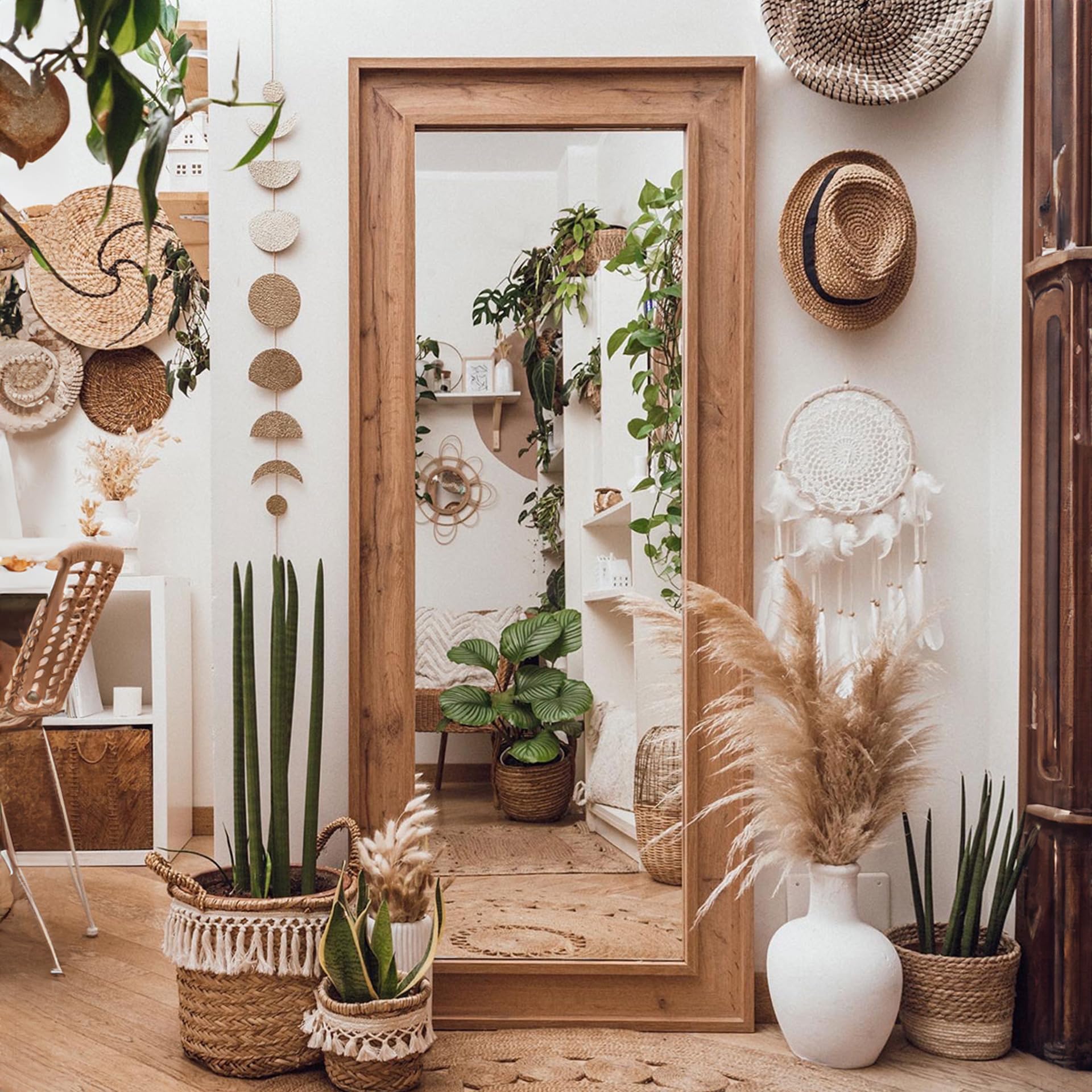 MOBILI FIVER, Miroir Mural/Miroir au Sol Angelica, 160x67 cm, Bois Rustique, Made in Italy
