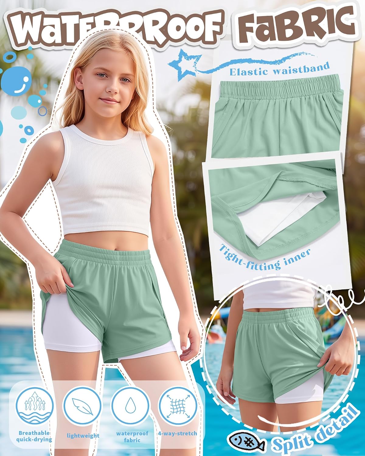 3 Pack Girls Swim Shorts Board Shorts