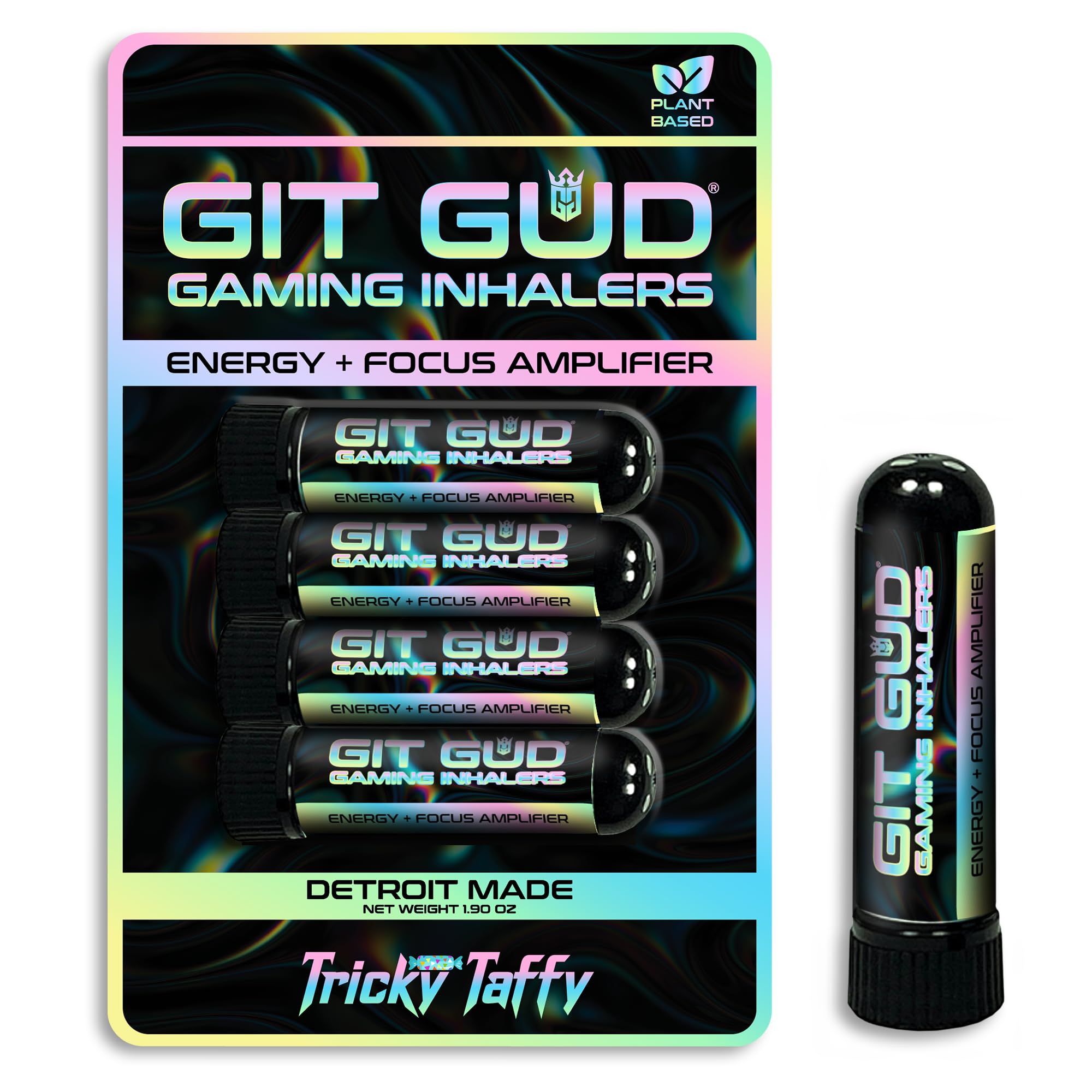 GIT GUD Energy Stick (4 Pack) Competitive Focus Amplifier, Refreshing Mint Aroma, Daily-Use, Portable Disposable, Tricky Taffy (Taffy Mint)