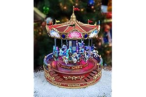 15.2"H Animated Rosie's Carousel (Moving Carousel) - LED Lights, 8 Classic Carols...
