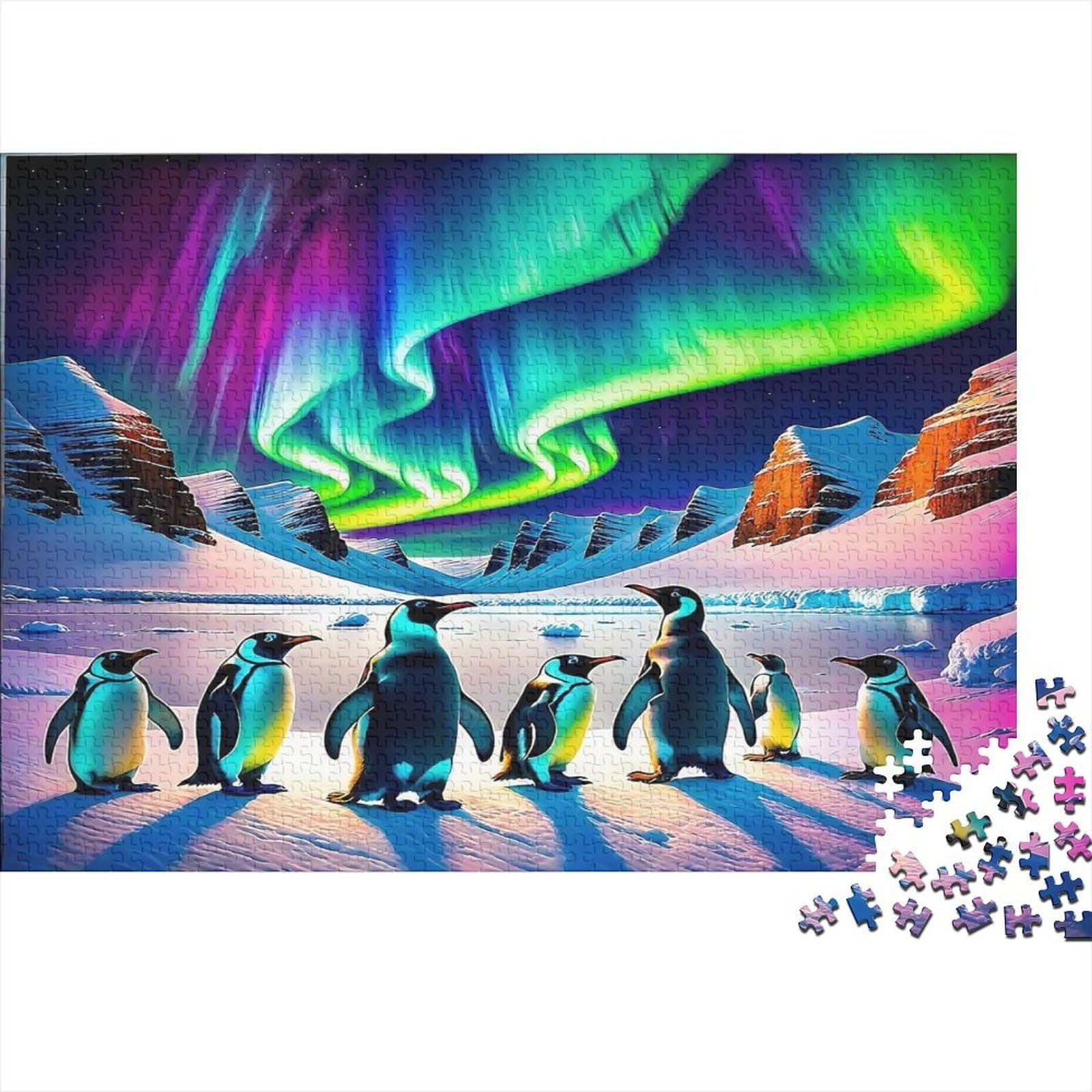 Polar Penguin 1000 Piece Jigsaw Puzzle Paper for Adults Aurora Scenic Puzzle Game for Family Relaxation Home Gift 70x50cm/1000pcs