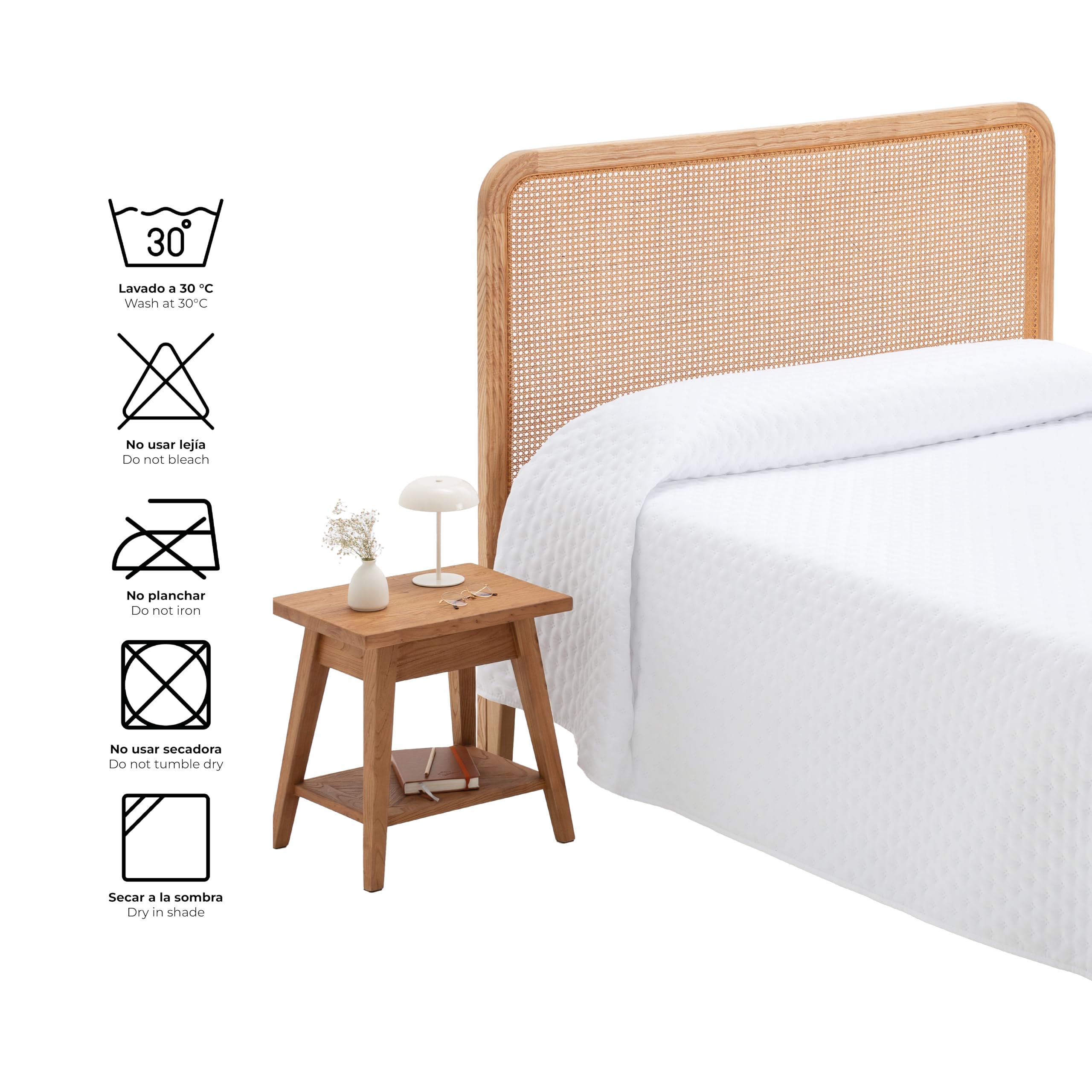 Colcha Boutí Acolchada Reversible para Cama 150 (250x270 cm), Blanco Óptico, Microfibra Suave con Relleno Tacto Pluma, Ligera, Ideal para Primavera y Verano, Fabricada en España