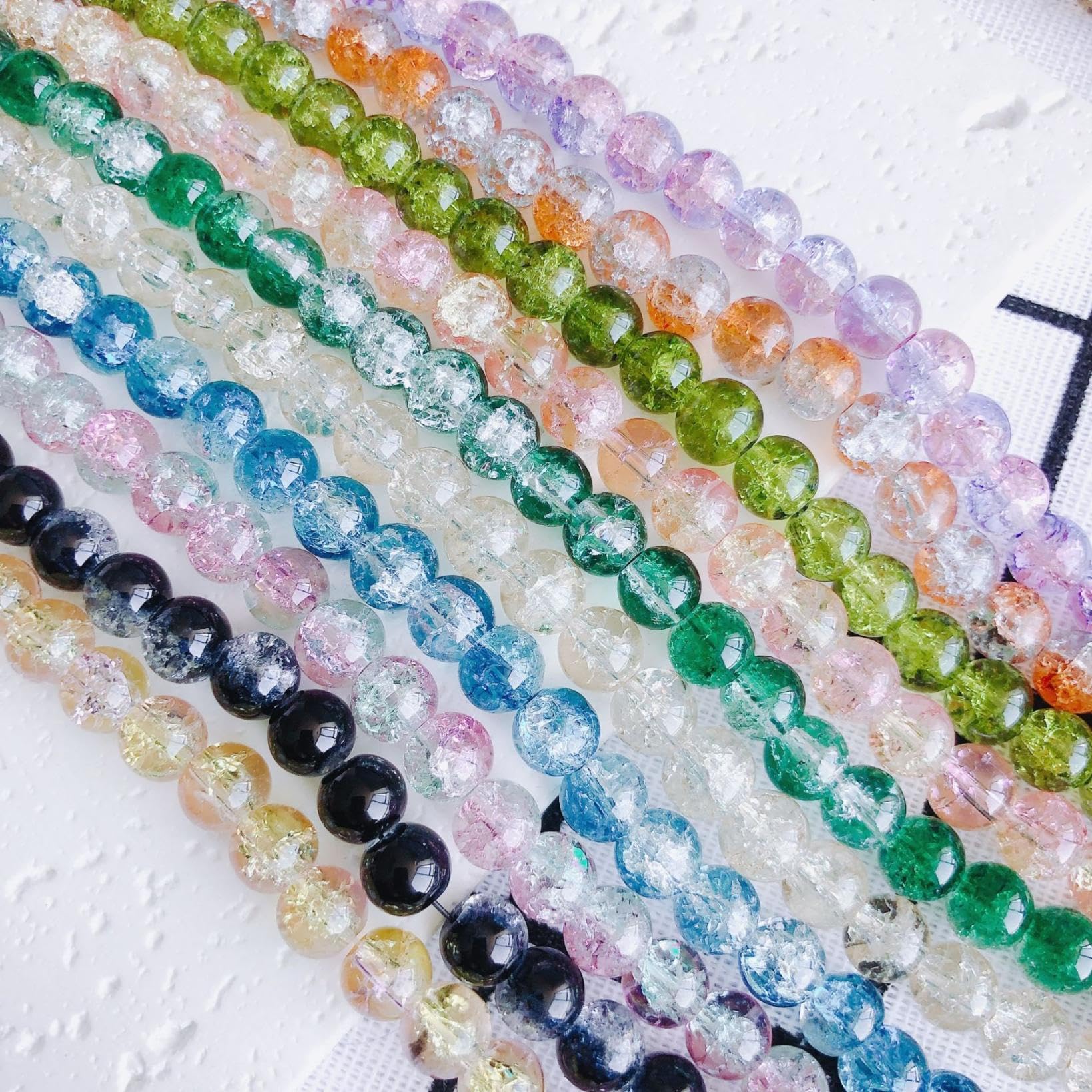Perles en vrac 6 brins de perles rondes en verre craquelé de 10 mm.