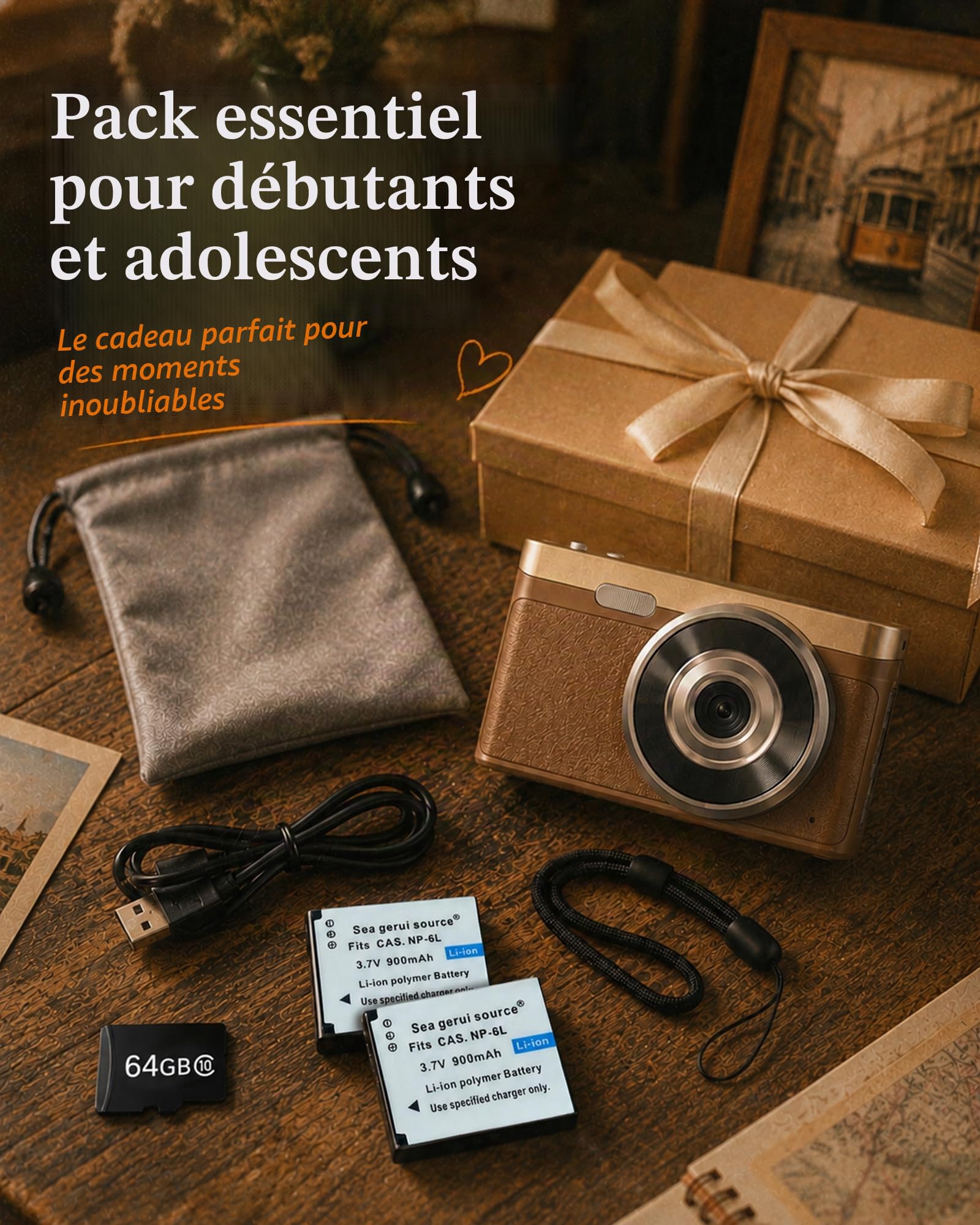 Appareil Photo Numérique 4K 48 MP, Appareil Compact doté avec Écran 2.8", Camera pour Vlog avec Carte 64GB, 16X, Autofocus, 2 Batteries, pour Adolescents Débutants Adultes