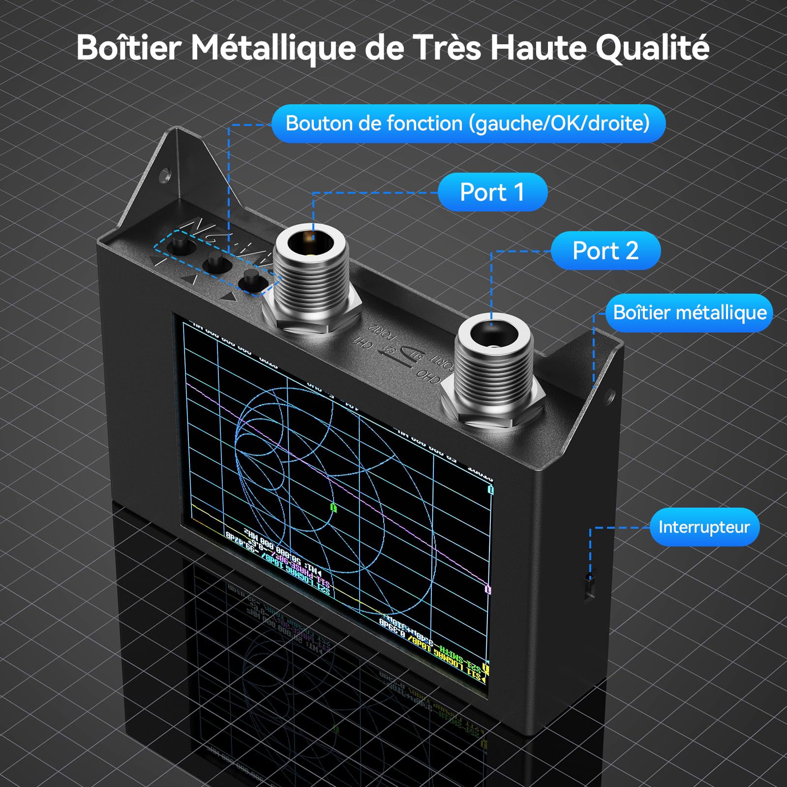 Seesii NanoVNA SAA-2N Analyseur D'antenne, Analyseur de Réseau Vectoriel 4 Pouces 50KHz-3GHz, HF VHF UHF pour Paramètres S et Smith Chart avec Sac Portable