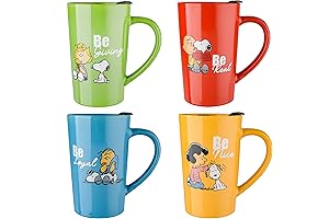 Peanuts Snoopy Gentle Reminders 18oz Travel Cup w/Lid, Stoneware, 4-Pack, Assorted Colors