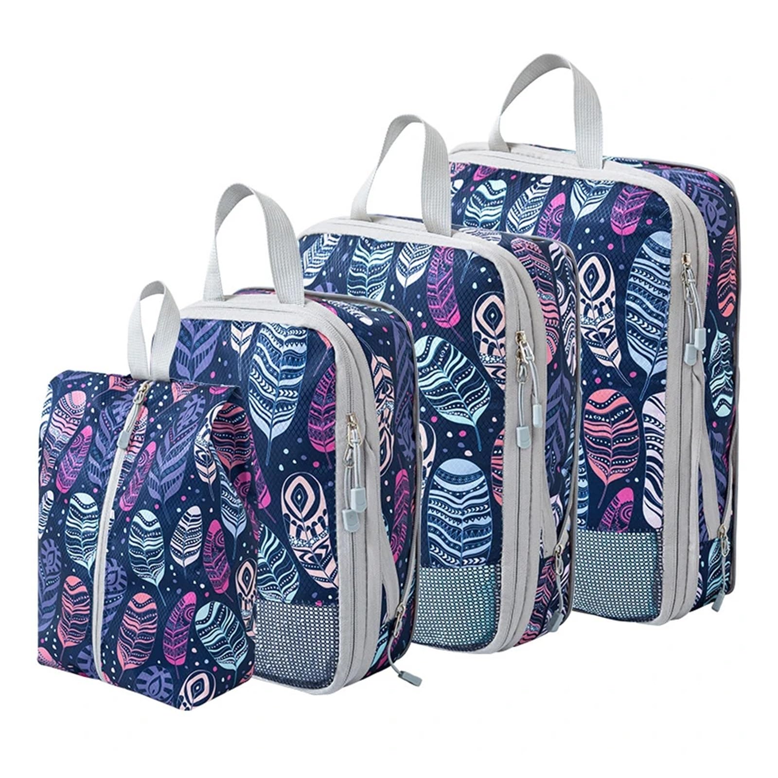 Set Organizer Per Valigia Set di 4 borse portaoggetti a compressione, cubi di imballaggio pieghevoli di grande capacità, lavabili, espandibili(Color 04)