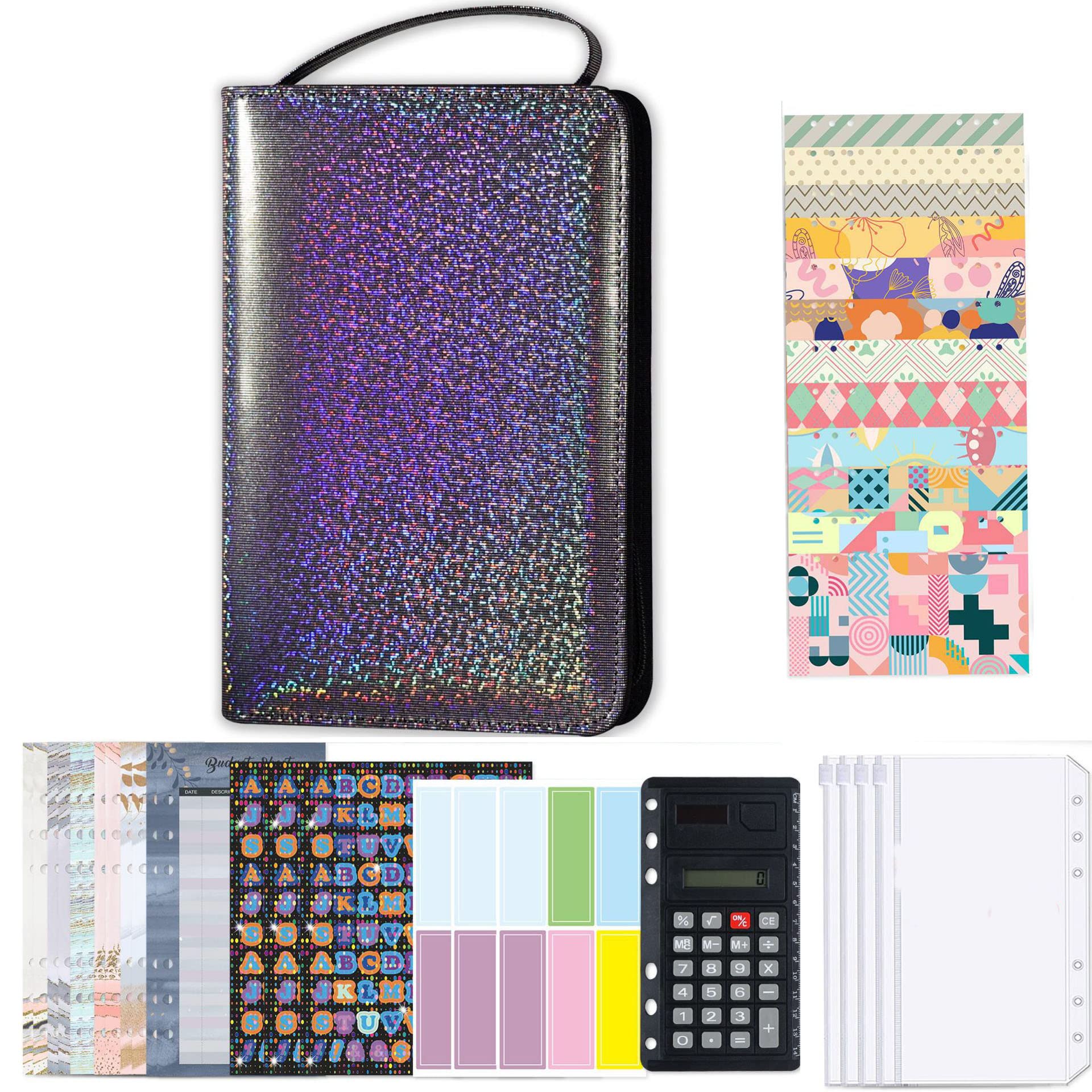 Haletia Zipper Money Wallet Budget Binder Set, Money Saving Ring Binder with Zipper Cash Envelopes, Budget Sheets, Word Label,Ring Binder Money Organiser for Budget Planner (Black)