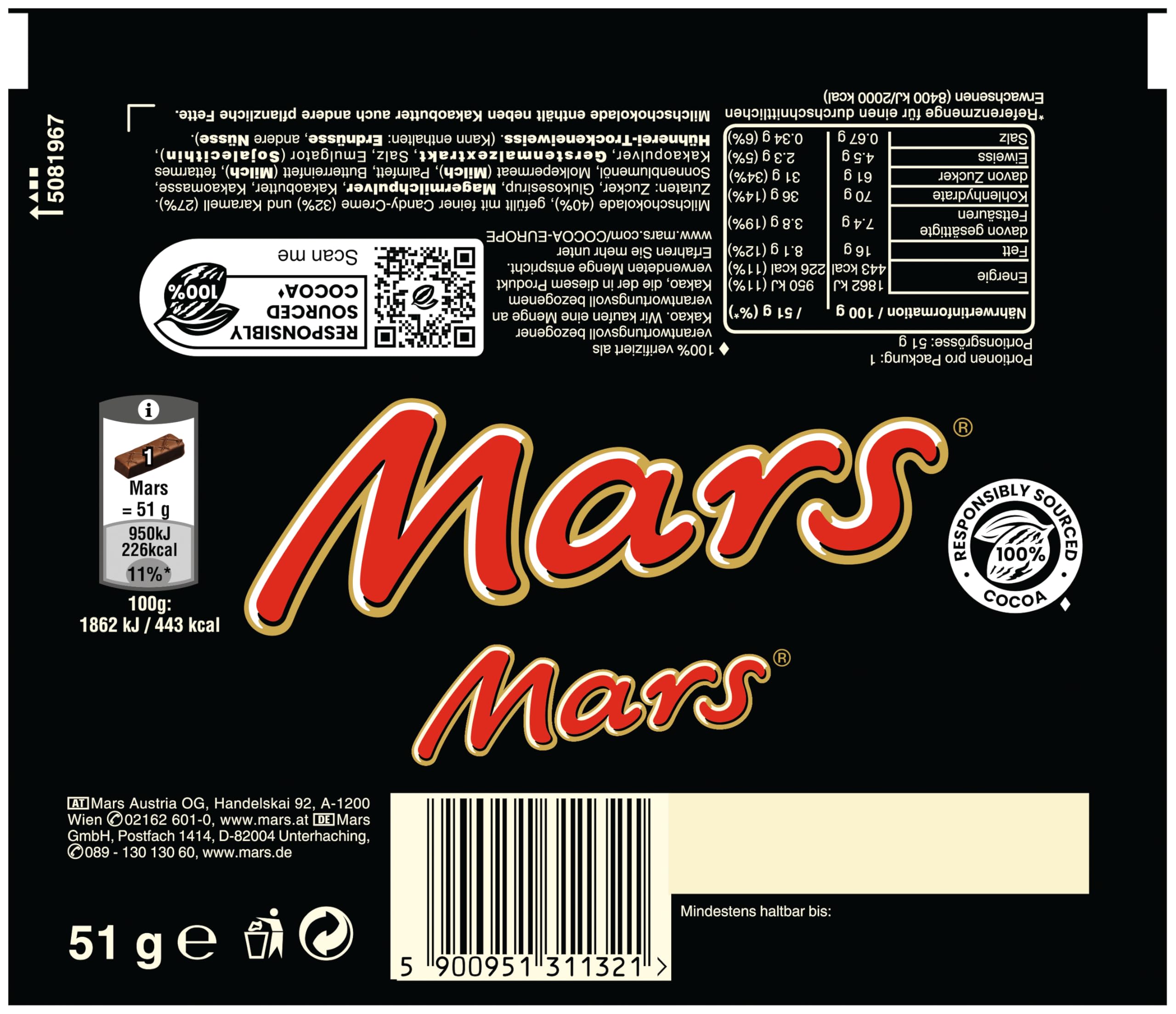 Mars Classic Single, lot de 32 (32 x 51 g)