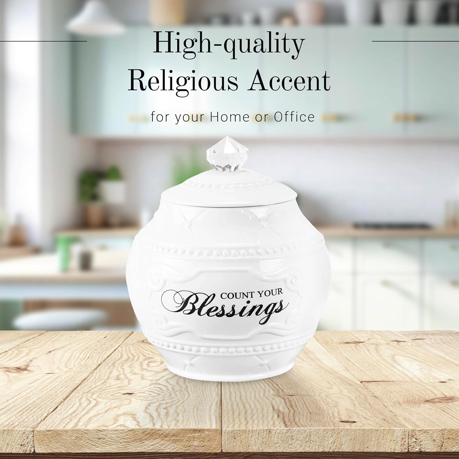 Young's Inc. Ceramic Jar with 36 Blessing Cards - 6" L x 6" W x 7" H - Spiritual Gifts for Women - Motivational Desk Decor