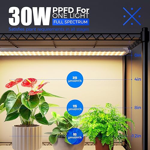 Miniatura 3 de Barrina Soporte para plantas con luces de cultivo para plantas de interior, estante de exhibición de metal de 6 niveles con 5 luces de espectro