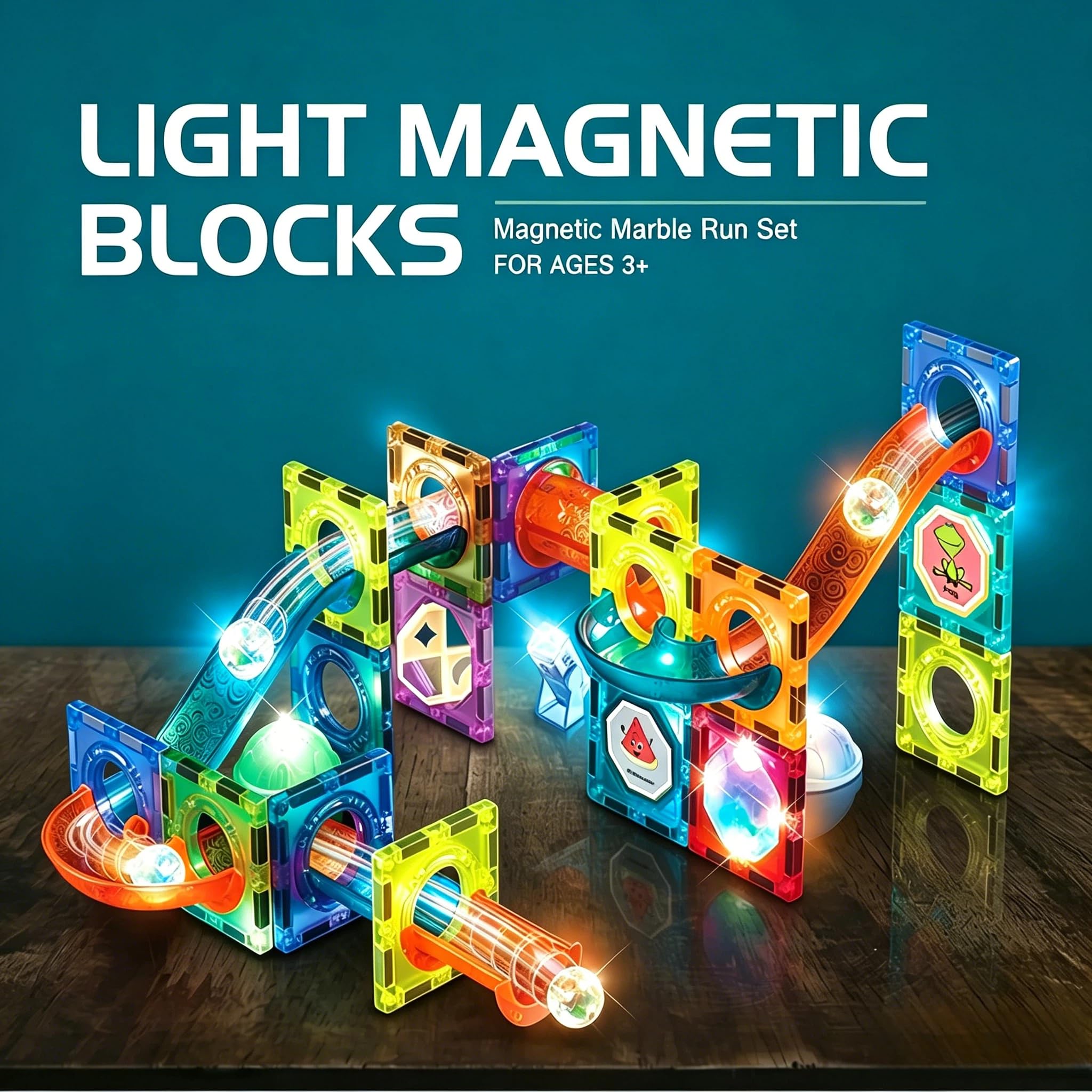Magnetyczne klocki 75 elementów, zestaw klocków magnetycznych z efektami świetlnymi | Gra magnetyczna 3D z oświetleniem LED i magnetyczną kulką, pedagogiczna zabawka STEM dla chłopców i dziewczynek od 3 lat