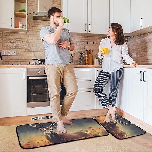 Miniatura 4 de Deer Field Flowers Kitchen Mat 2 Pcs Set, Low Pile Kitchen Rugs Cushioned Water Absorbent Washable Floor Mats for Kitchen Sink Laundry Room