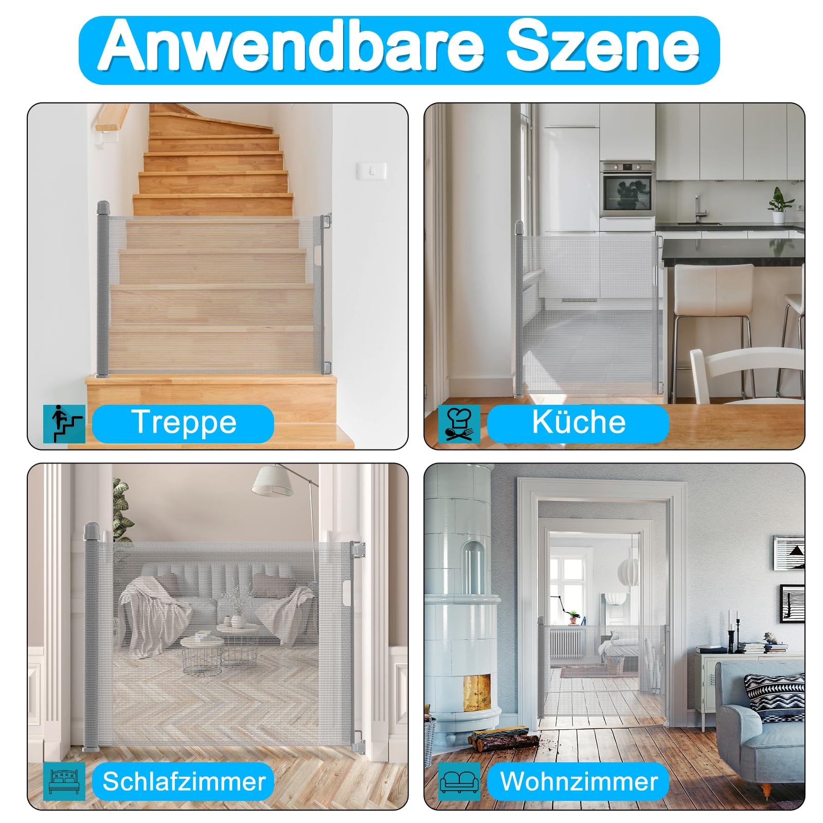 LZQ Türschutzgitter Treppenschutzgitter Roll für Babys und Haustiere,Baby Absperrgitter,0-180cm, 87 cm Hoch,Geeignet für Treppen/Türen/Innen & Außen, Grau